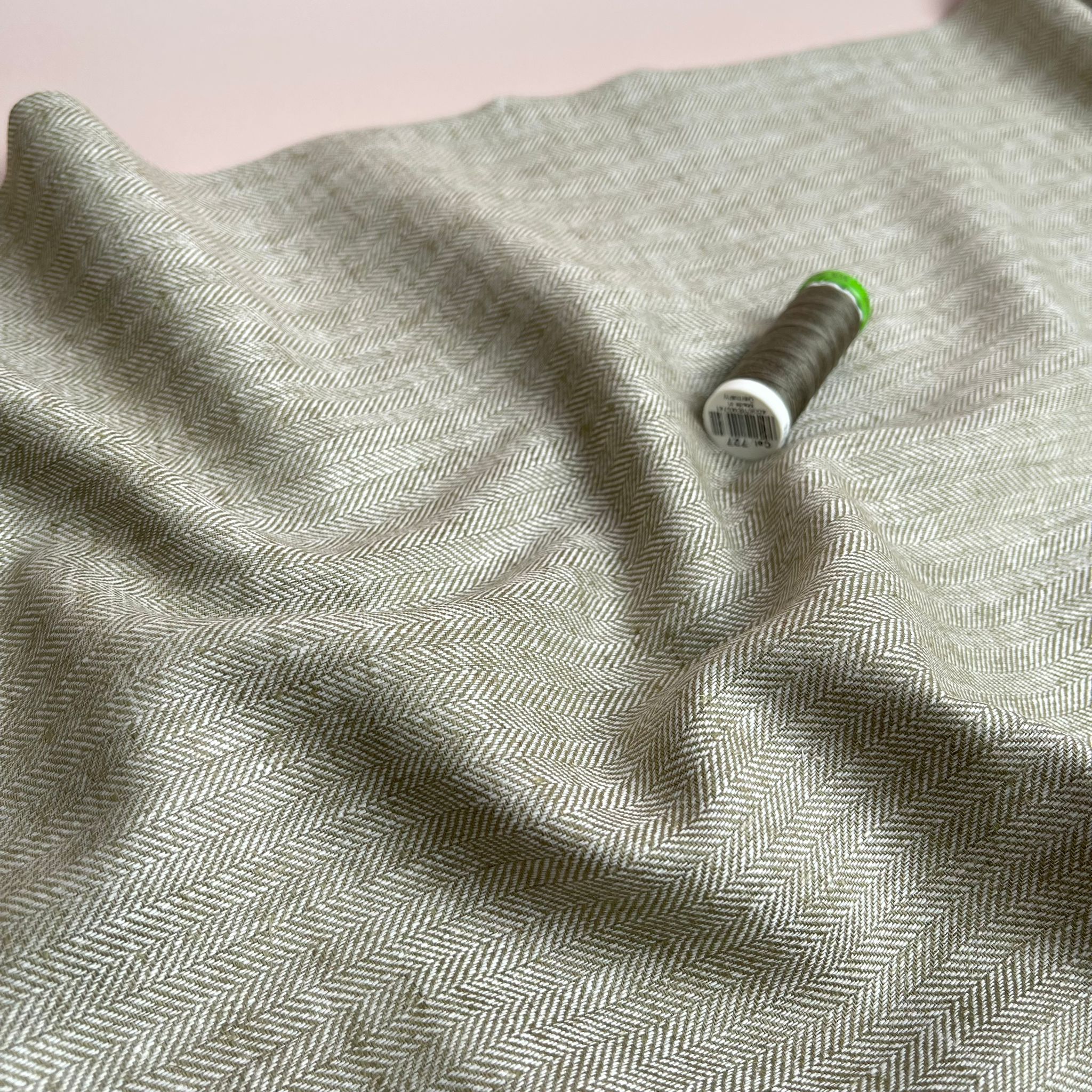 Chevron Olive Grey Linen Cotton Twill