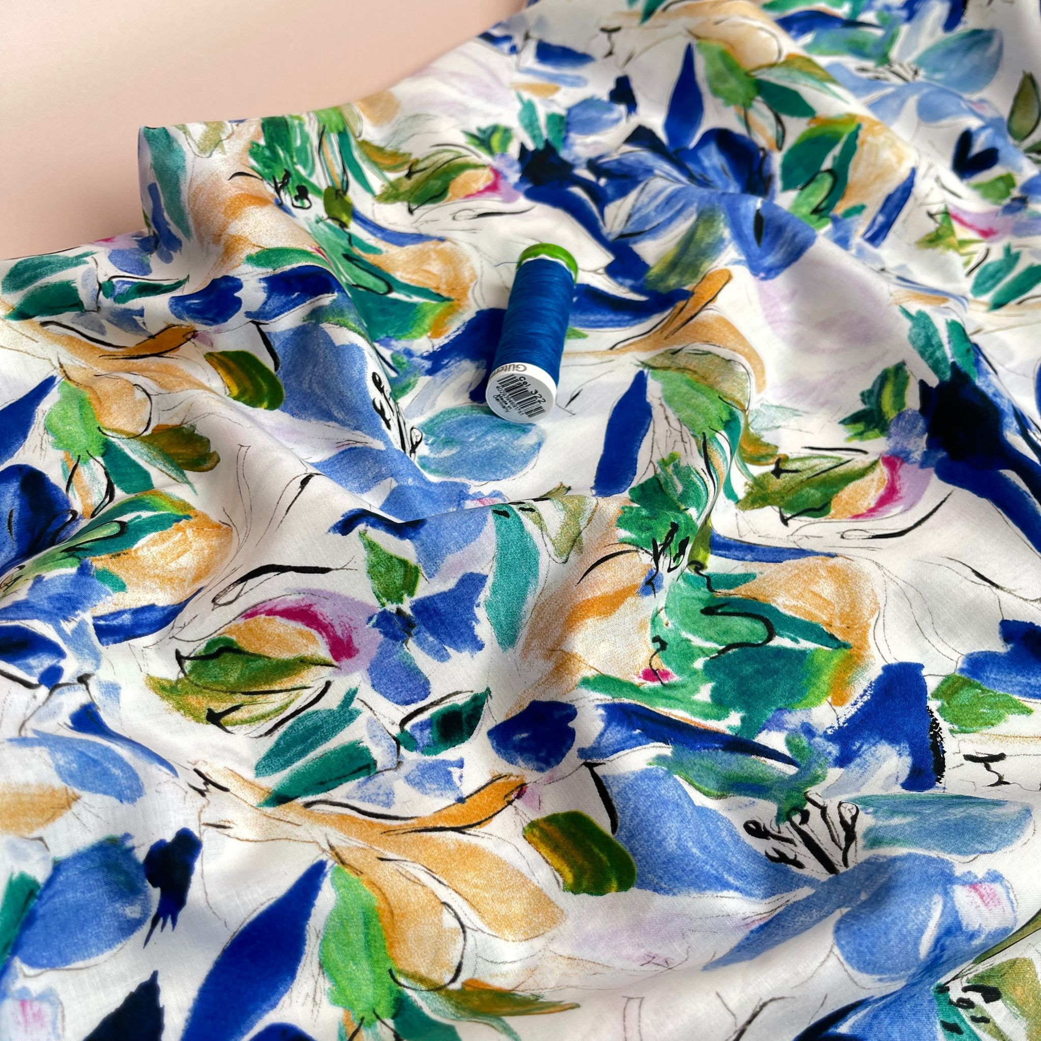 Tropical Cobalt Floral Cotton Lawn Fabric