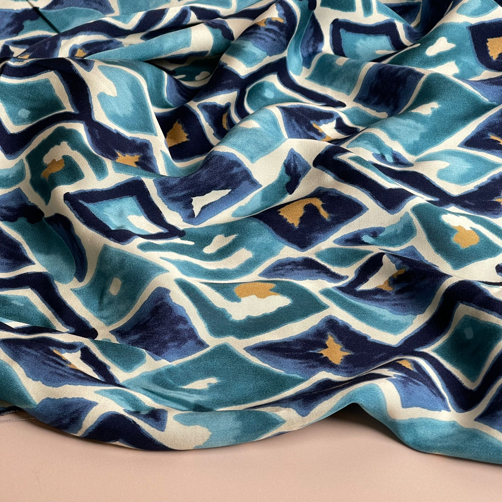 Painted Neutral Diamond Viscose Sateen Fabric