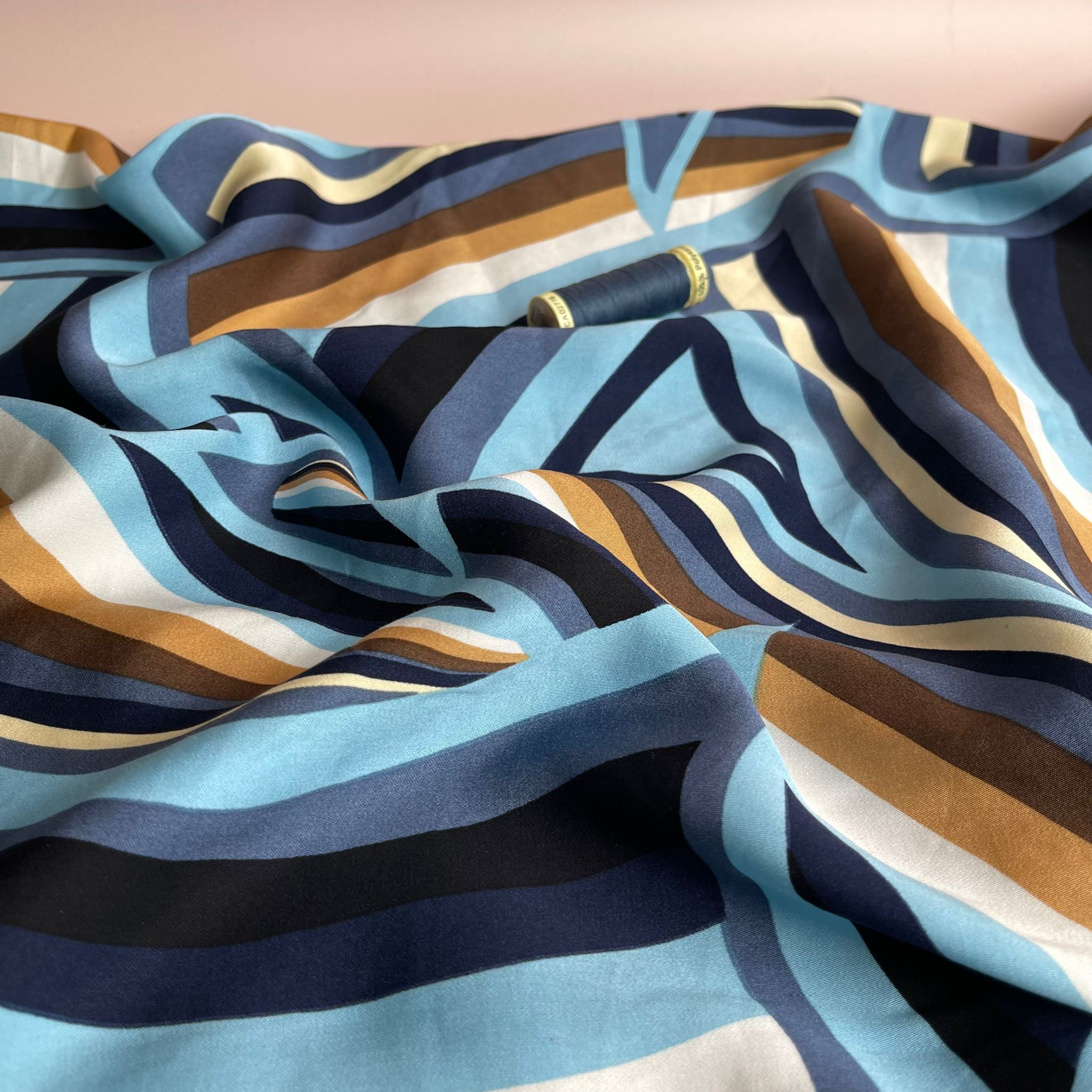 Abstract Neutral Waves Viscose Sateen Fabric