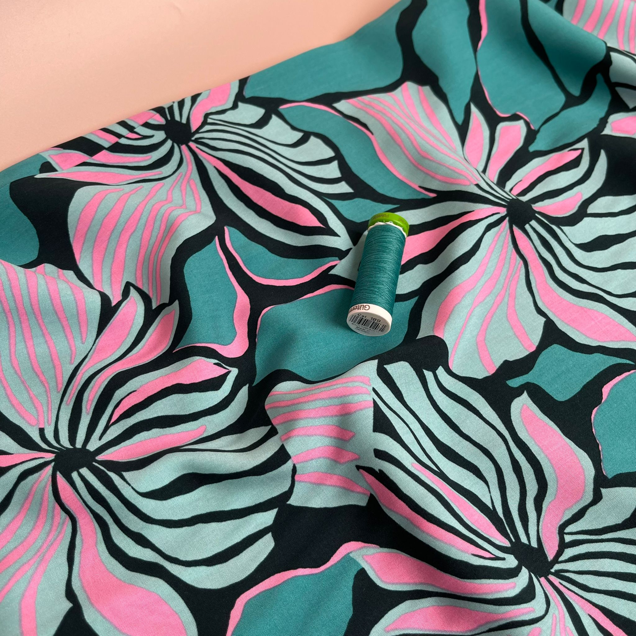 Bold Painted Flowers on Black LENZING™ ECOVERO™ Viscose Fabric