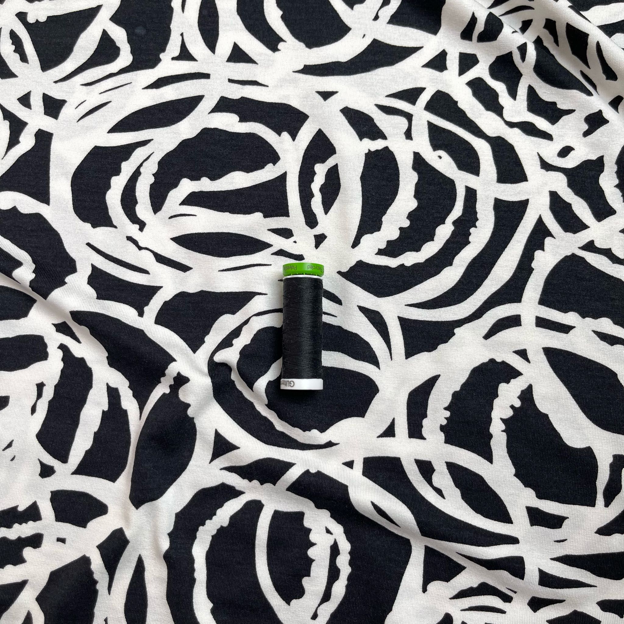 Monochrome Swirls Viscose Jersey Fabric