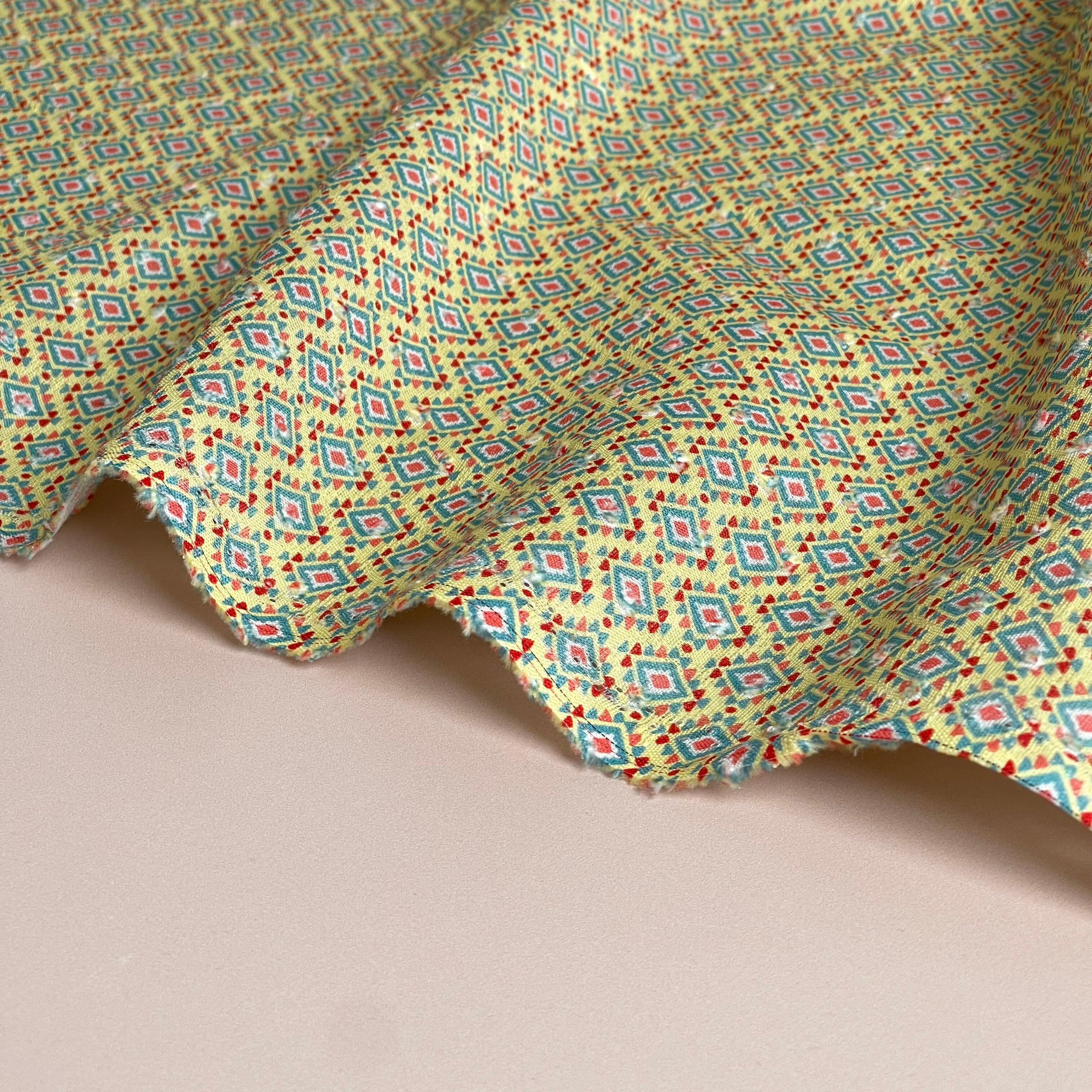 Aztec Yellow Cotton Dobby Check Fabric