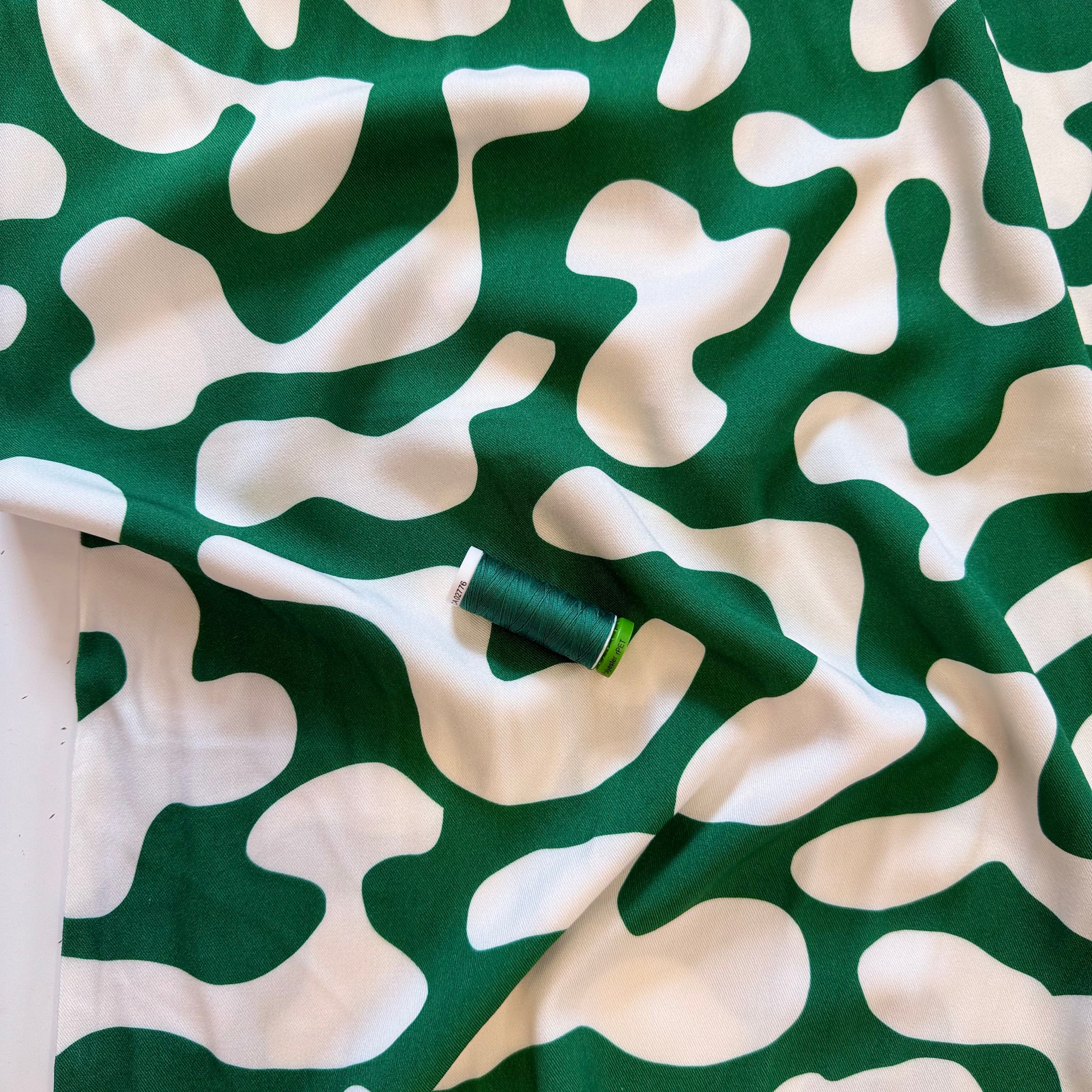 Light & Lush - Shapes on Emerald Viscose Twill Fabric