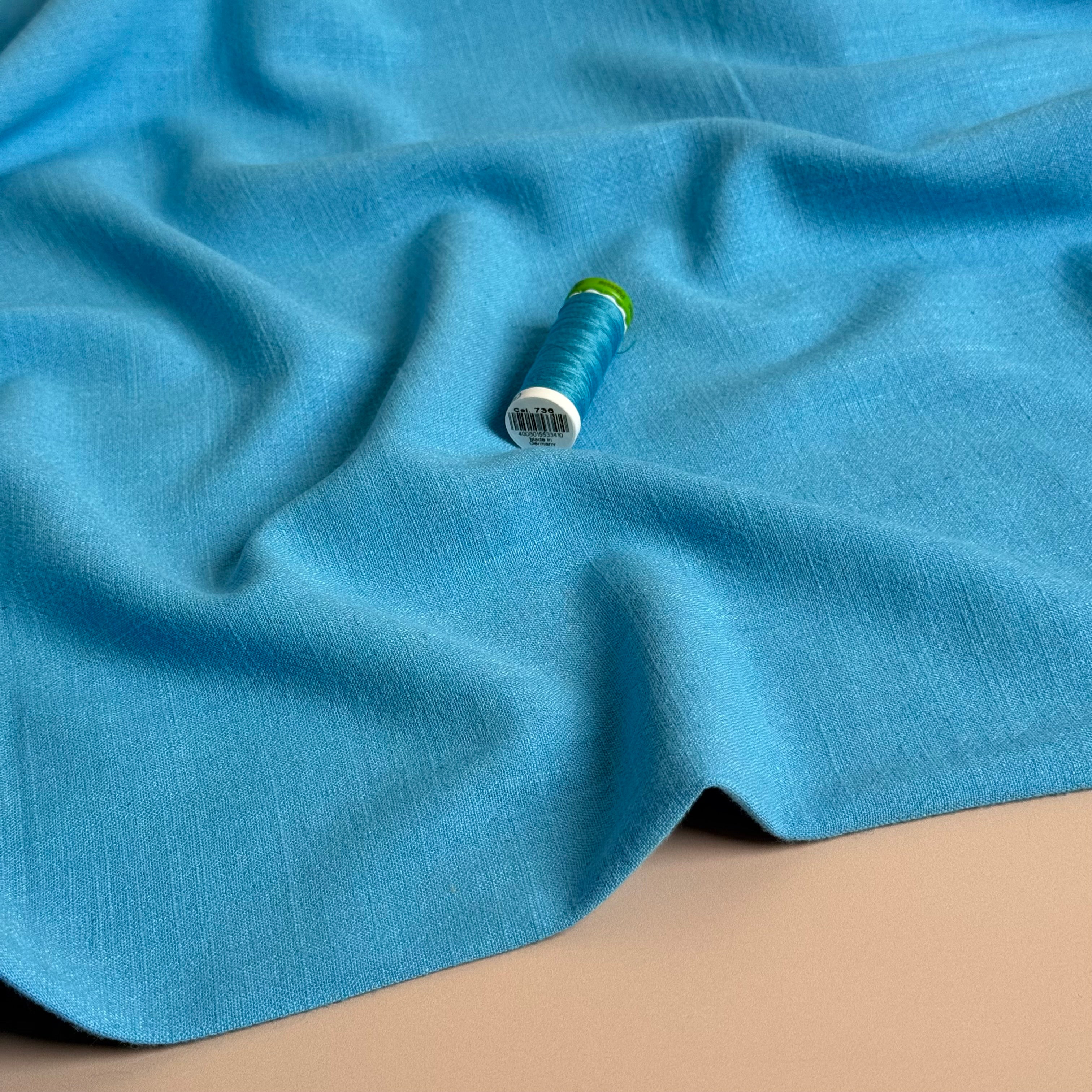 Flow Sky Blue Viscose Linen Blend Dress Fabric