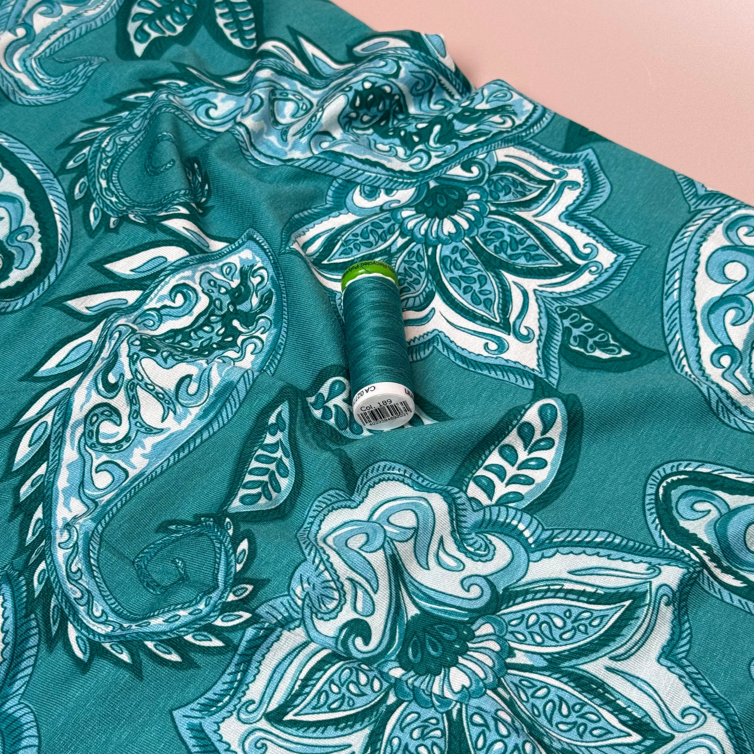 Paisley in Petrol Viscose Jersey Fabric