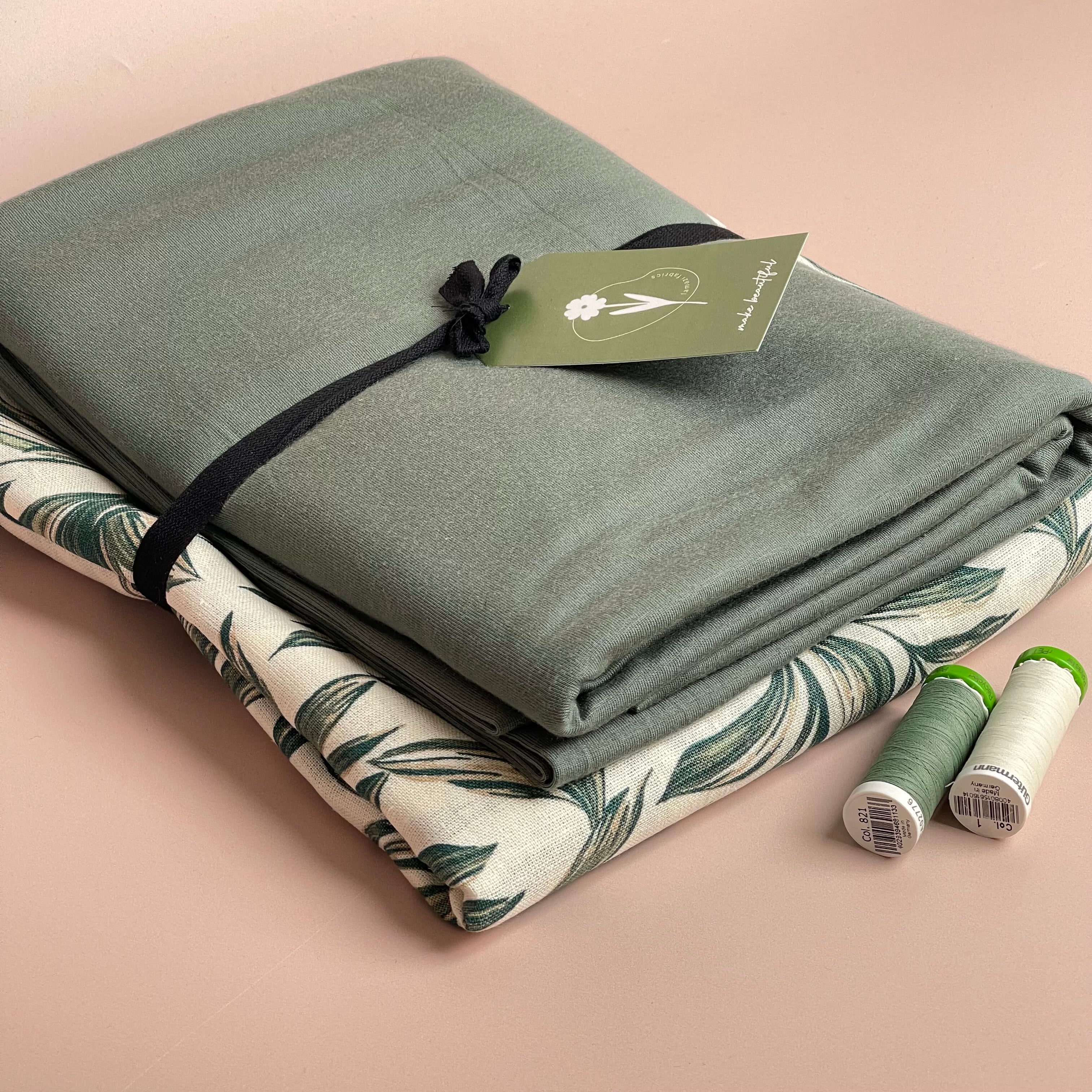 Make an Outfit Colour Bundle - Leaves on Ecru Linen & TENCEL™ Modal Jersey