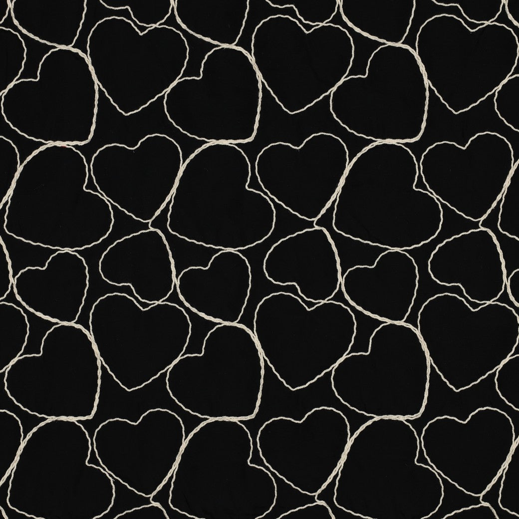 Embroidered Hearts on Black Quilted Fabric