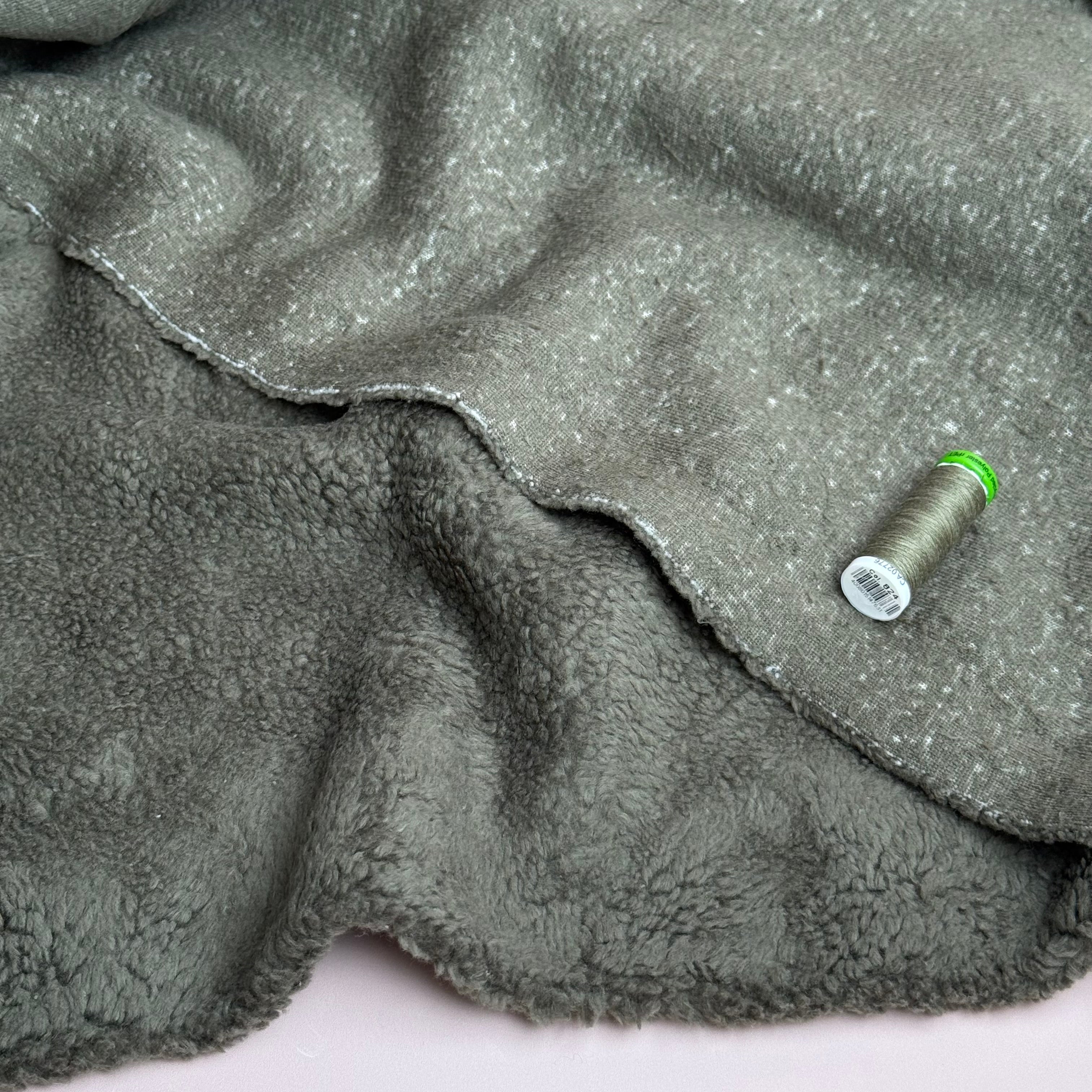 Cotton Teddy Fabric in Olive Green