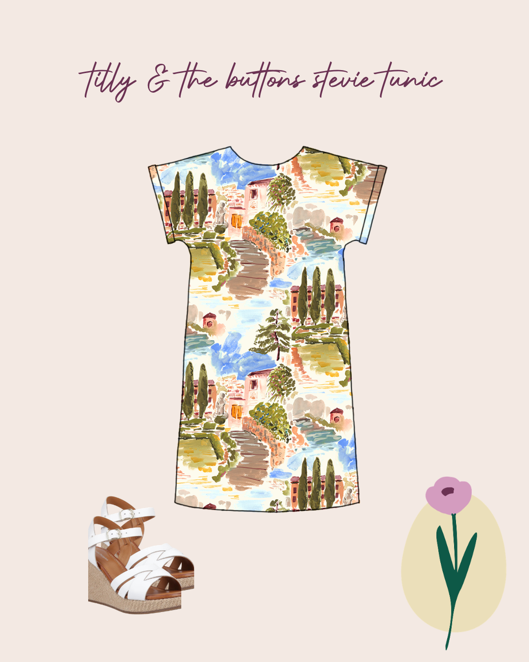 Painted Italian Landscape Viscose Blend Fabric
