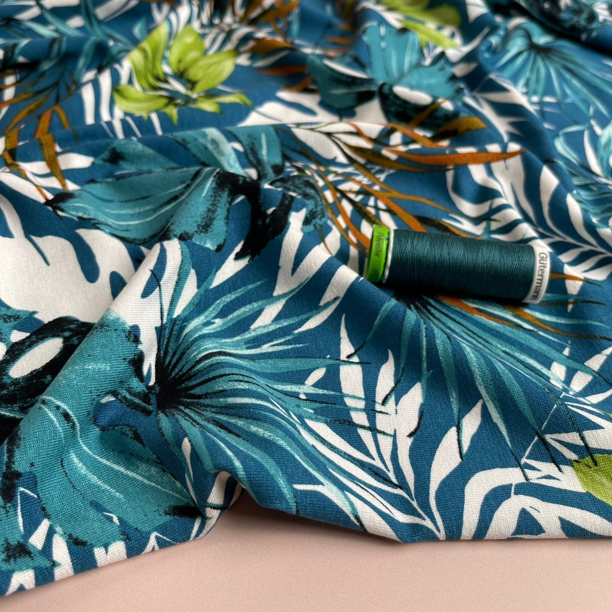 REMNANT 0.56 Metres - Tropical Leaves Viscose Jersey Fabric