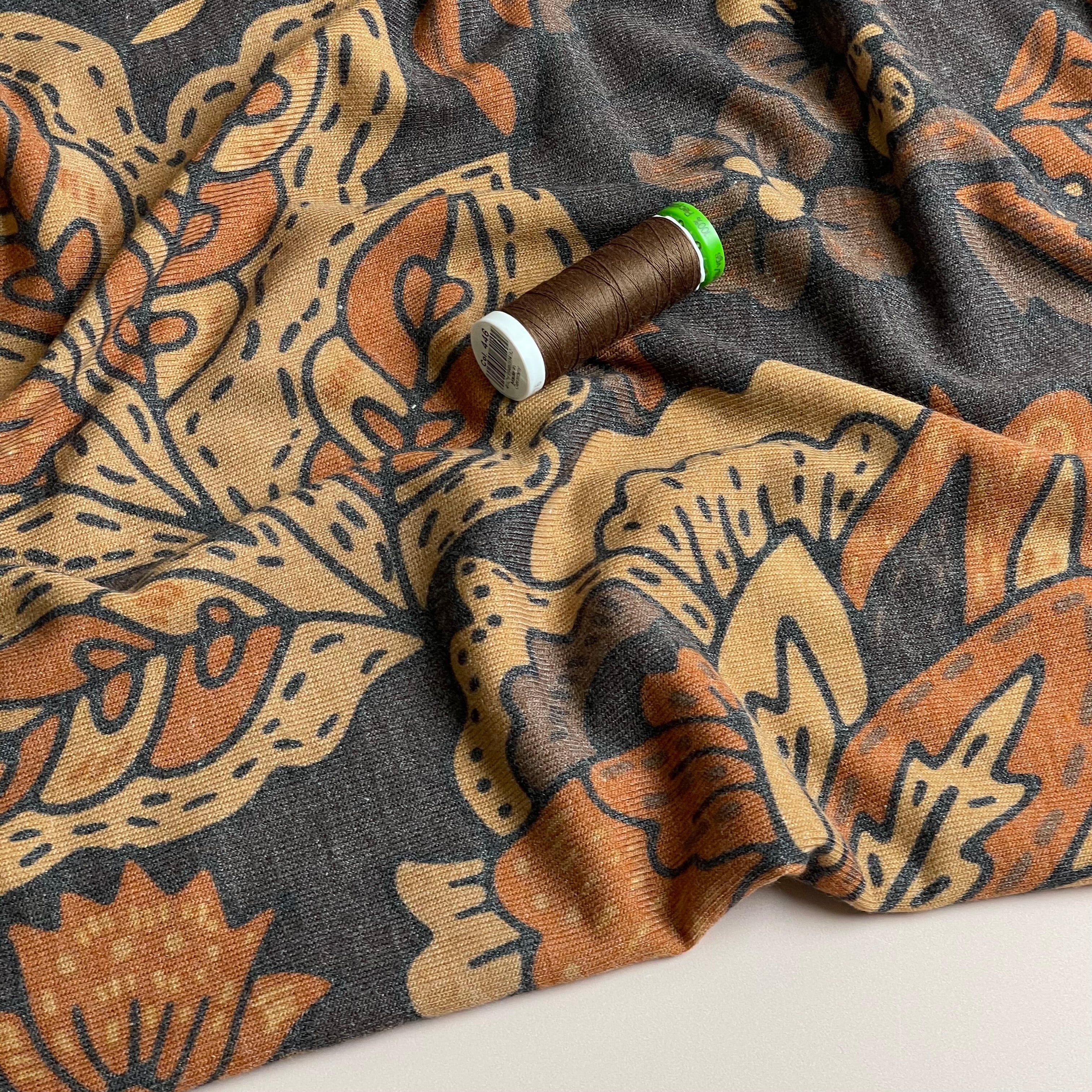 Autumn Flowers Brown Light Viscose Blend Knit