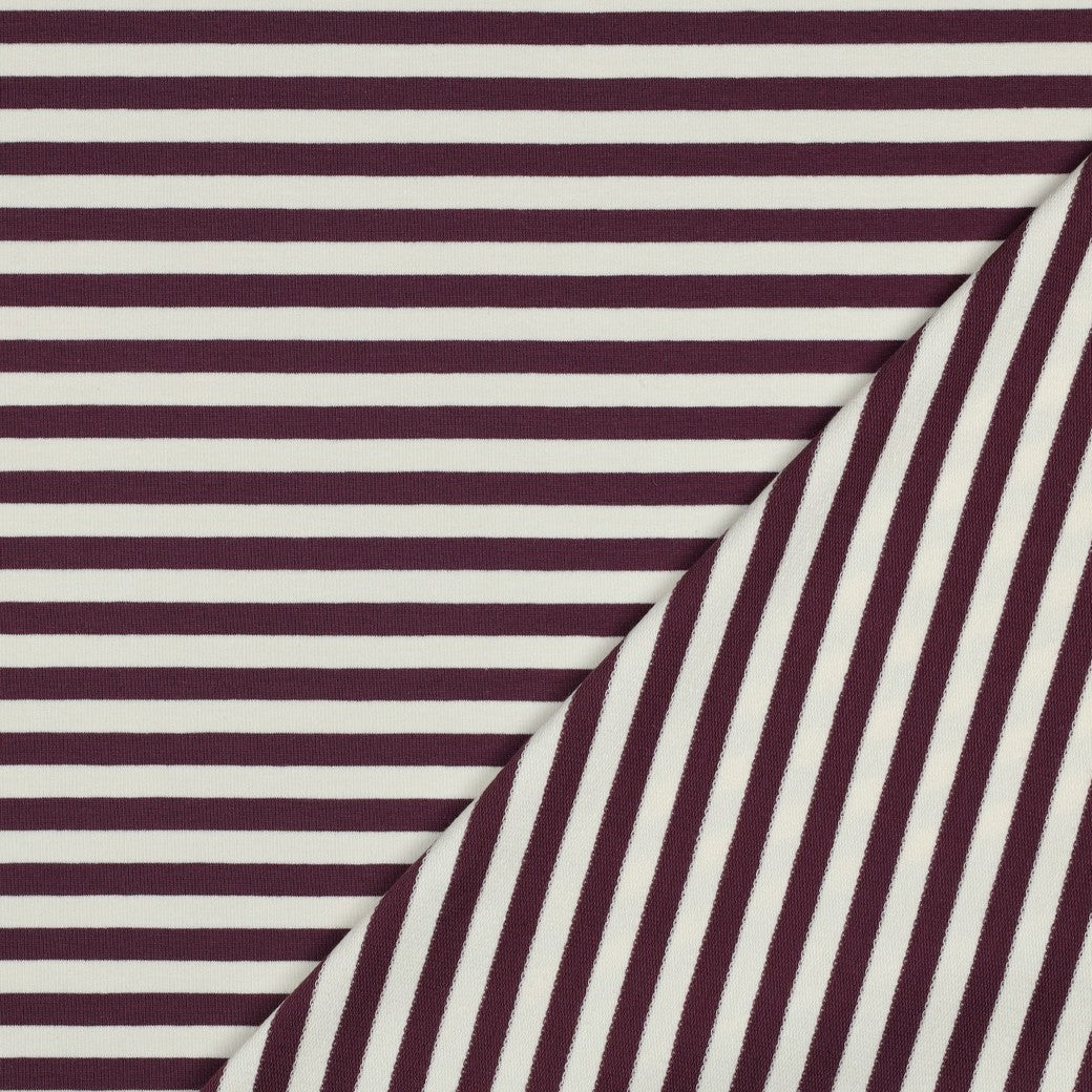 Yarn Dyed Aubergine Stripes Looped Back Cotton French Terry