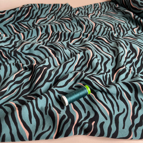 Zebra on Teal Cotton Jersey Fabric