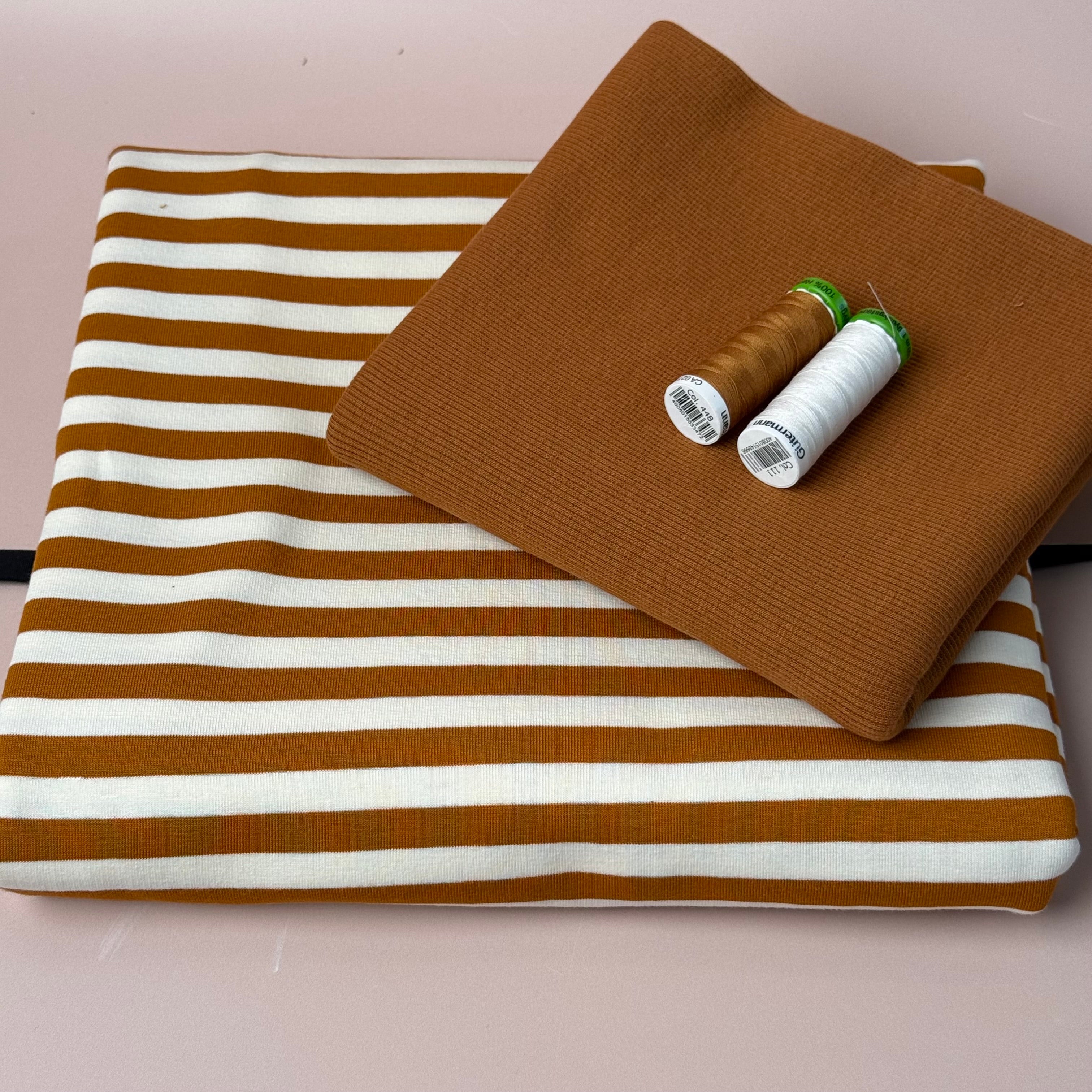 Colour Bundles - Toffee Stripe Cotton French Terry & Ribbing
