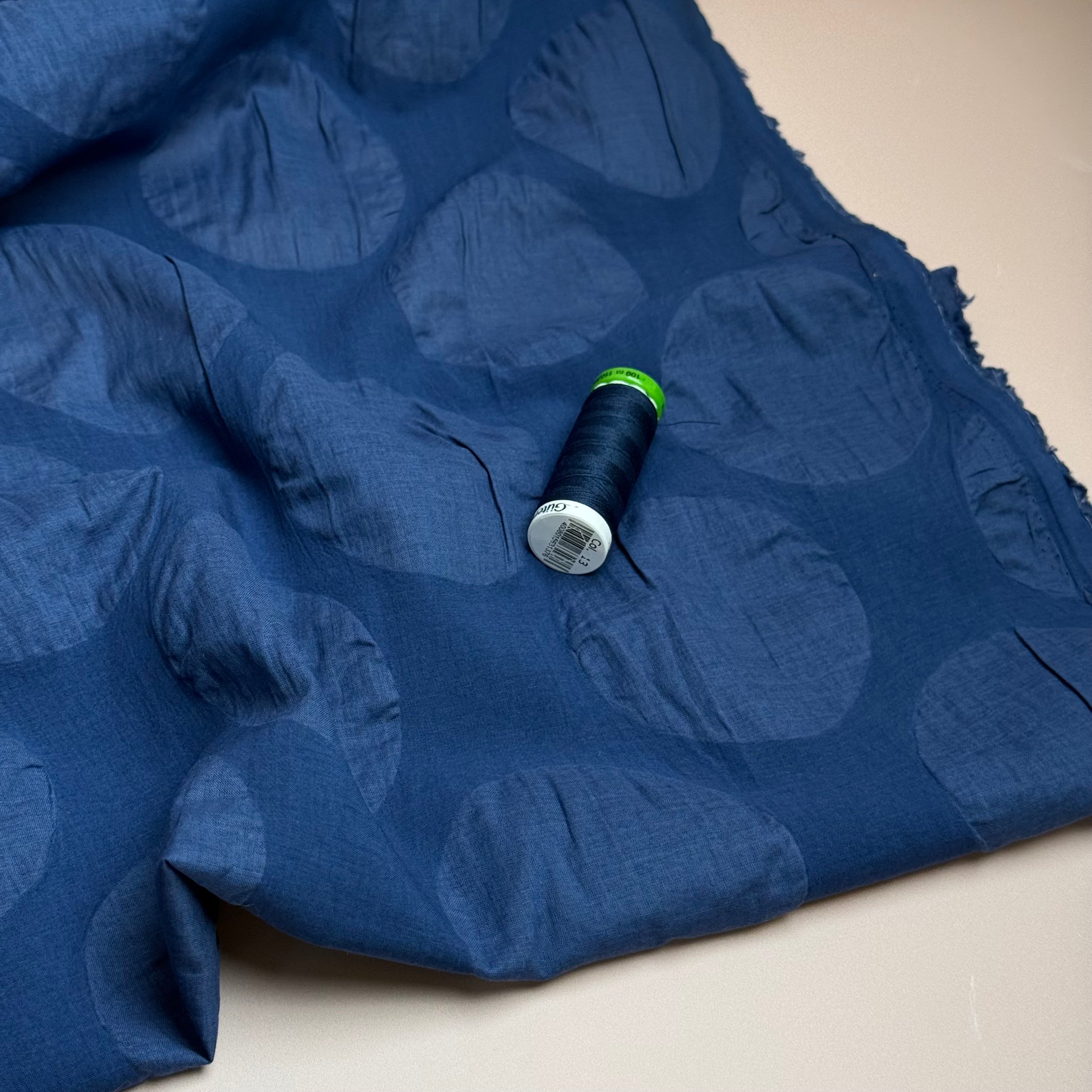 Kokka - Textured Large Spots Ripple Cotton Lawn in Sailor Blue