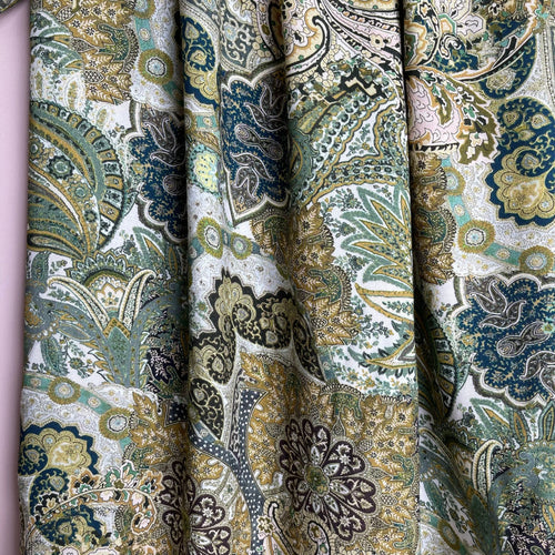 Ornate Paisley on White Viscose Fabric