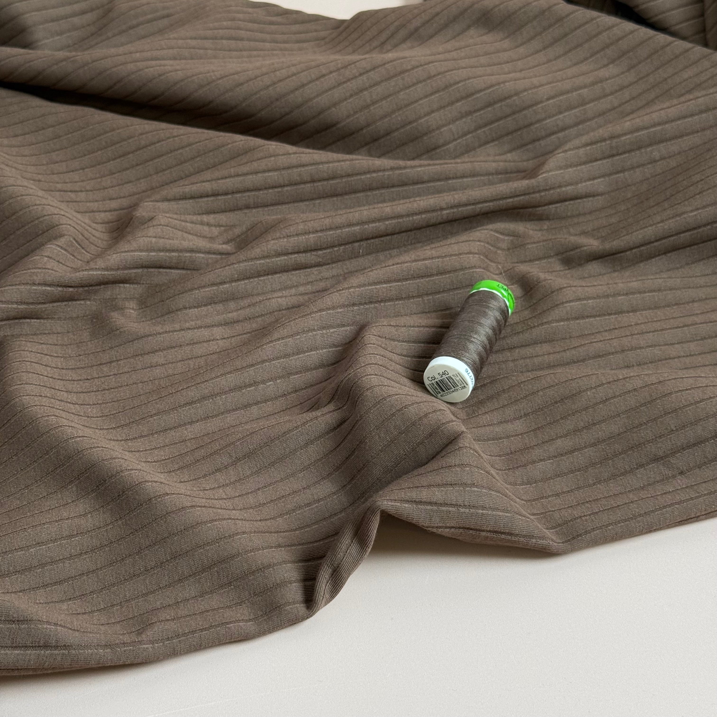Brown Cotton Ribbed Jersey