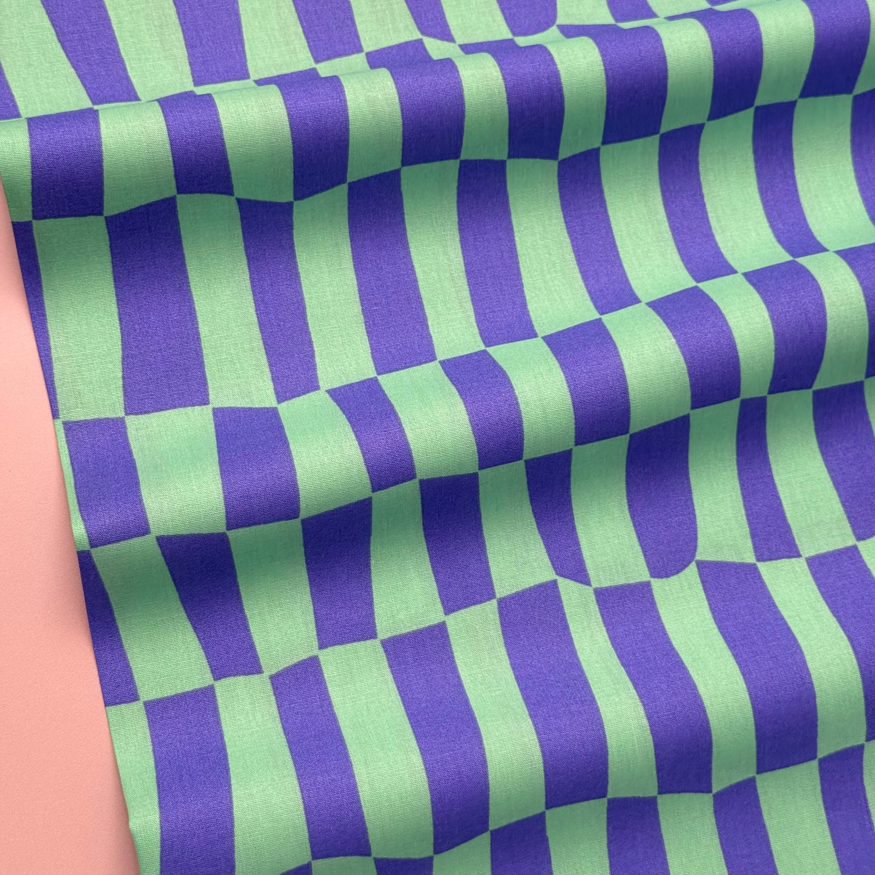 Wavy Checks Blue GOTS Organic Natural Cotton