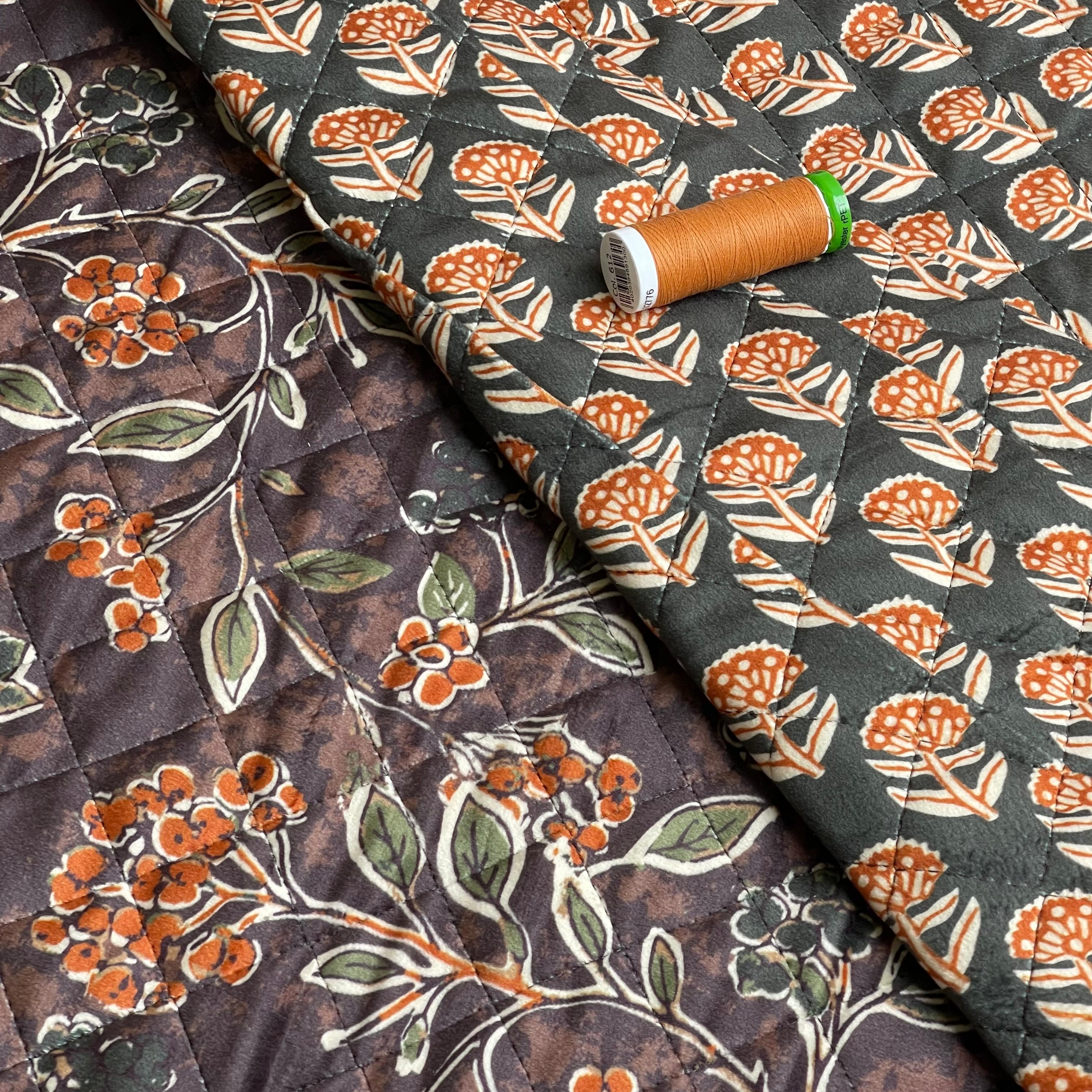 Floral Quilted Velvet Coating Fabric in Brown