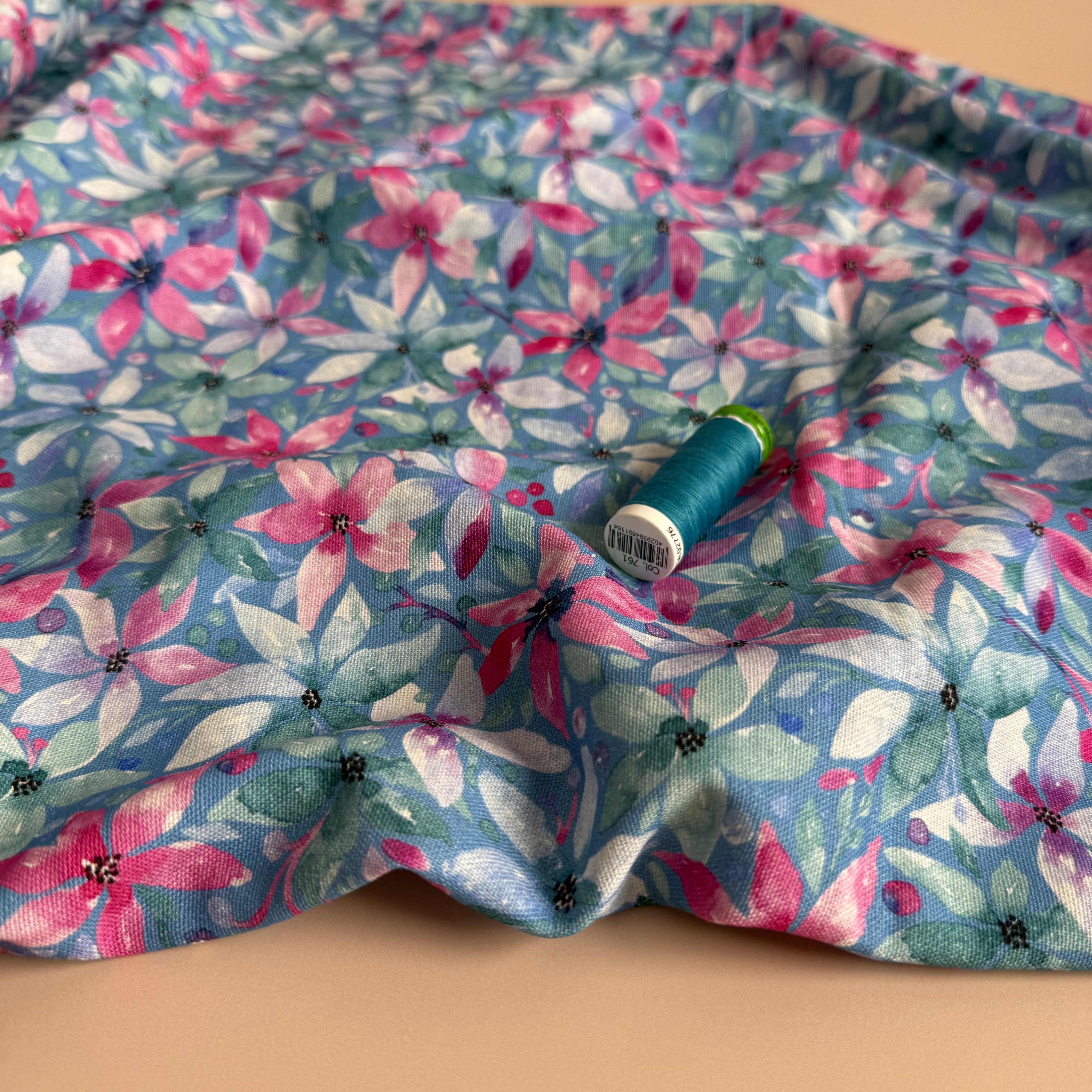 Cosmos Flowers Viscose Linen Fabric