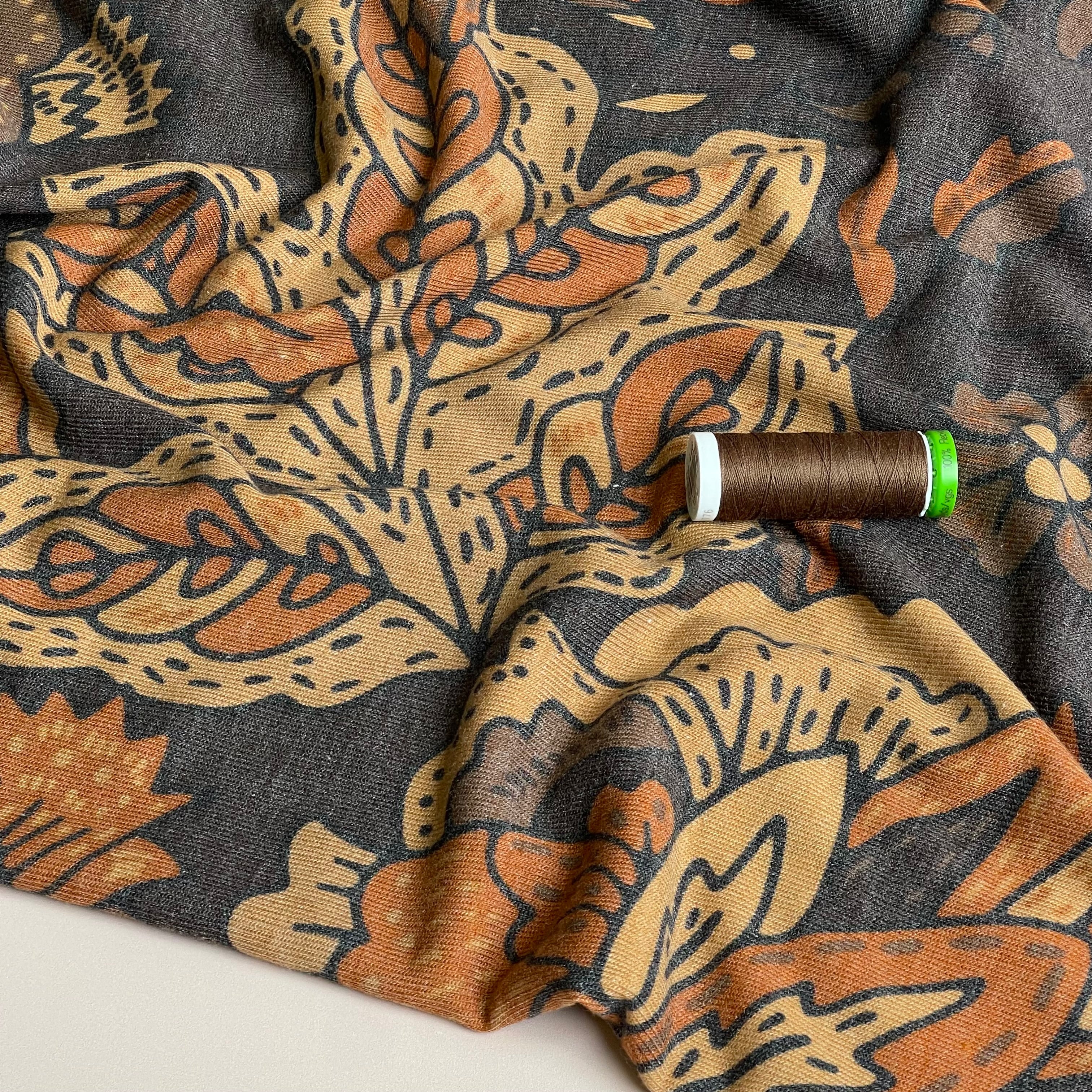 Autumn Flowers Brown Light Viscose Blend Knit