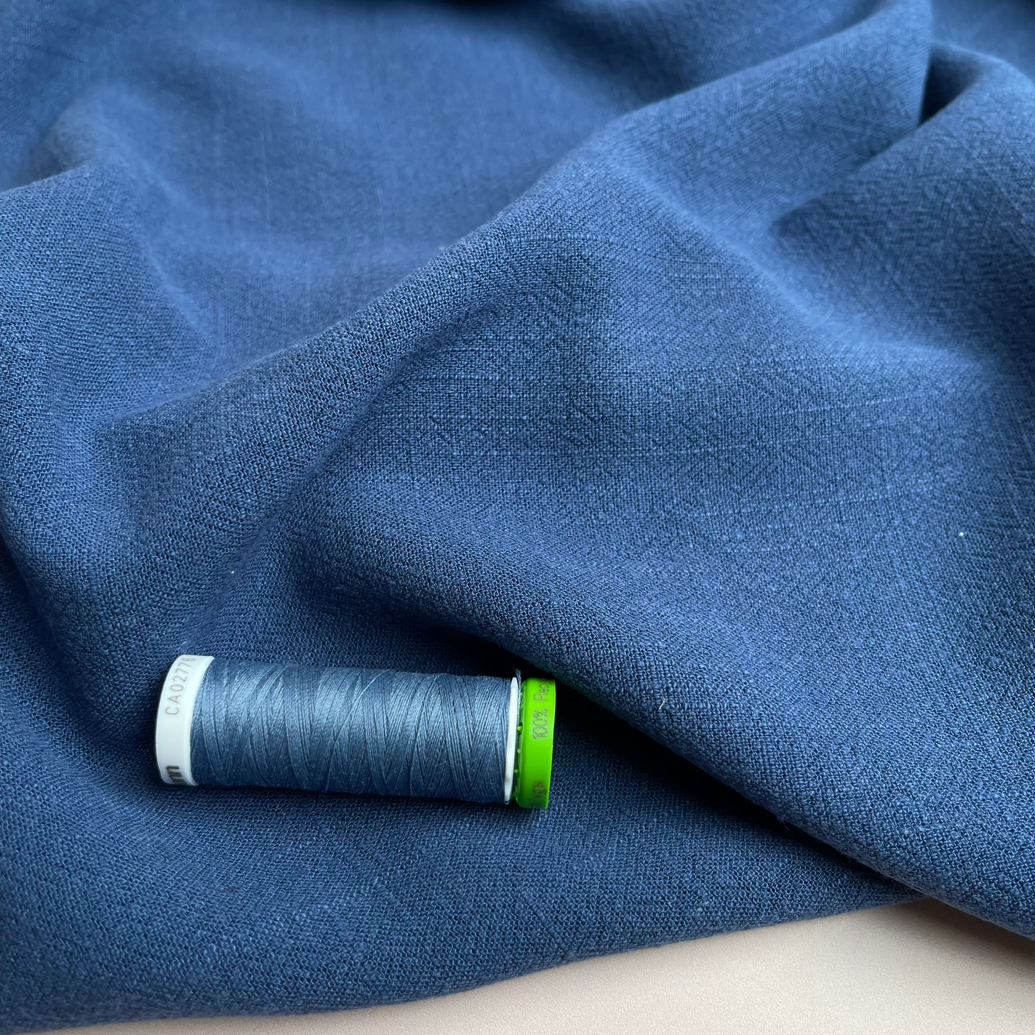 REMNANT 0.55 Metres - Flow Denim Blue Viscose Linen Blend Dress Fabric