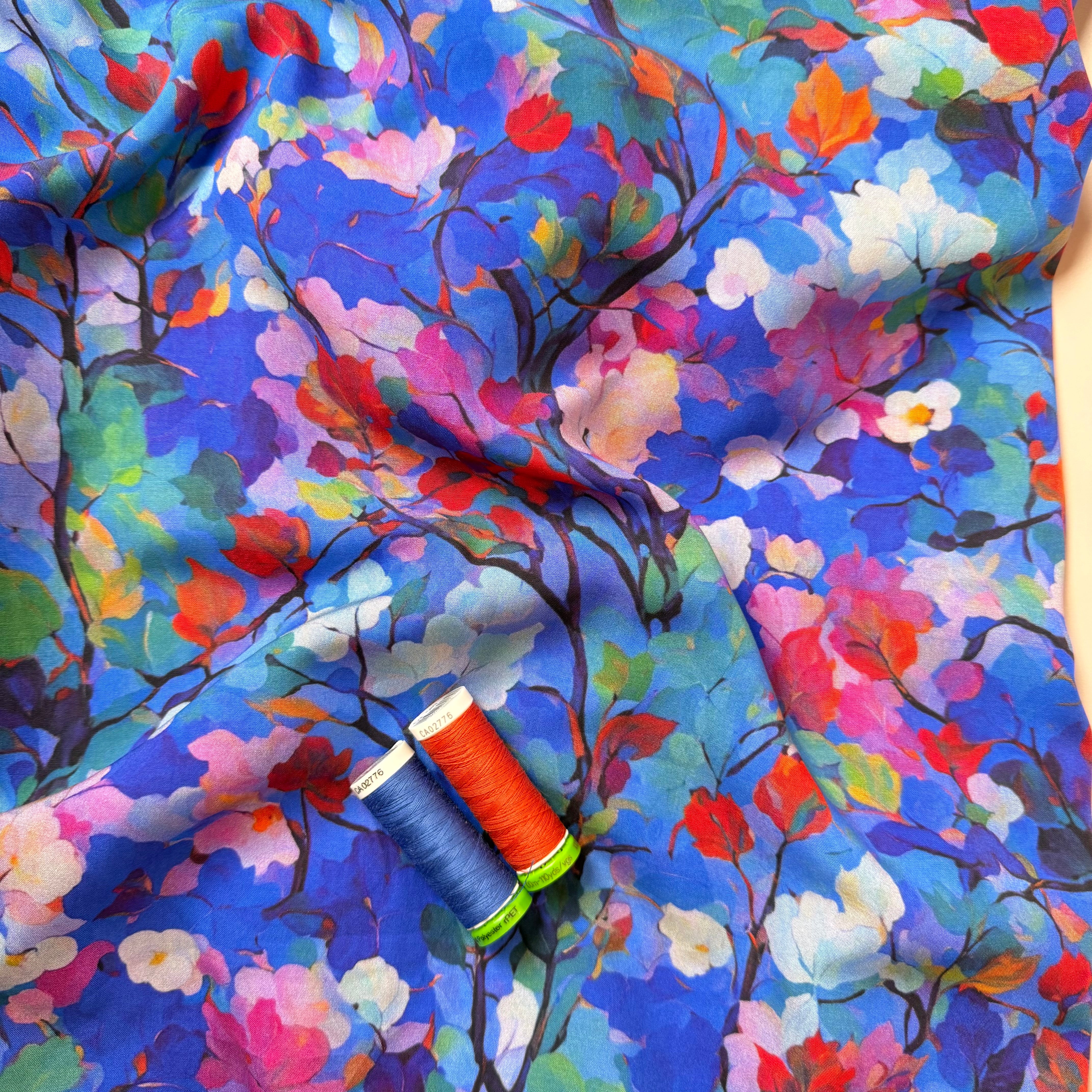 Trees in Watercolour Bloom Viscose Fabric