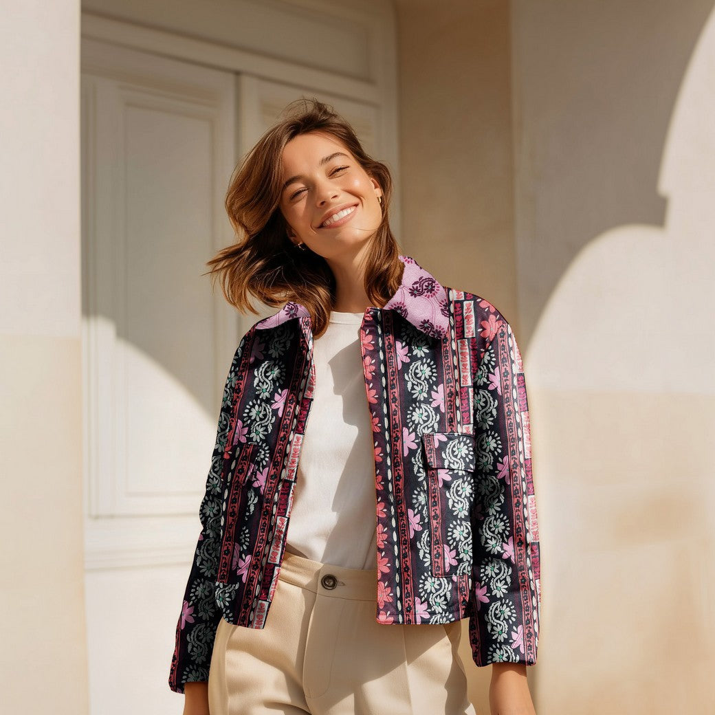 Ornamental Flowers Purple Quilted Cotton Fabric