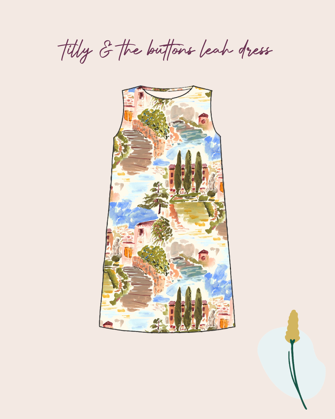 Sewing Kit - The Leah Dress & Top in Italian Landscape Viscose Linen Fabric
