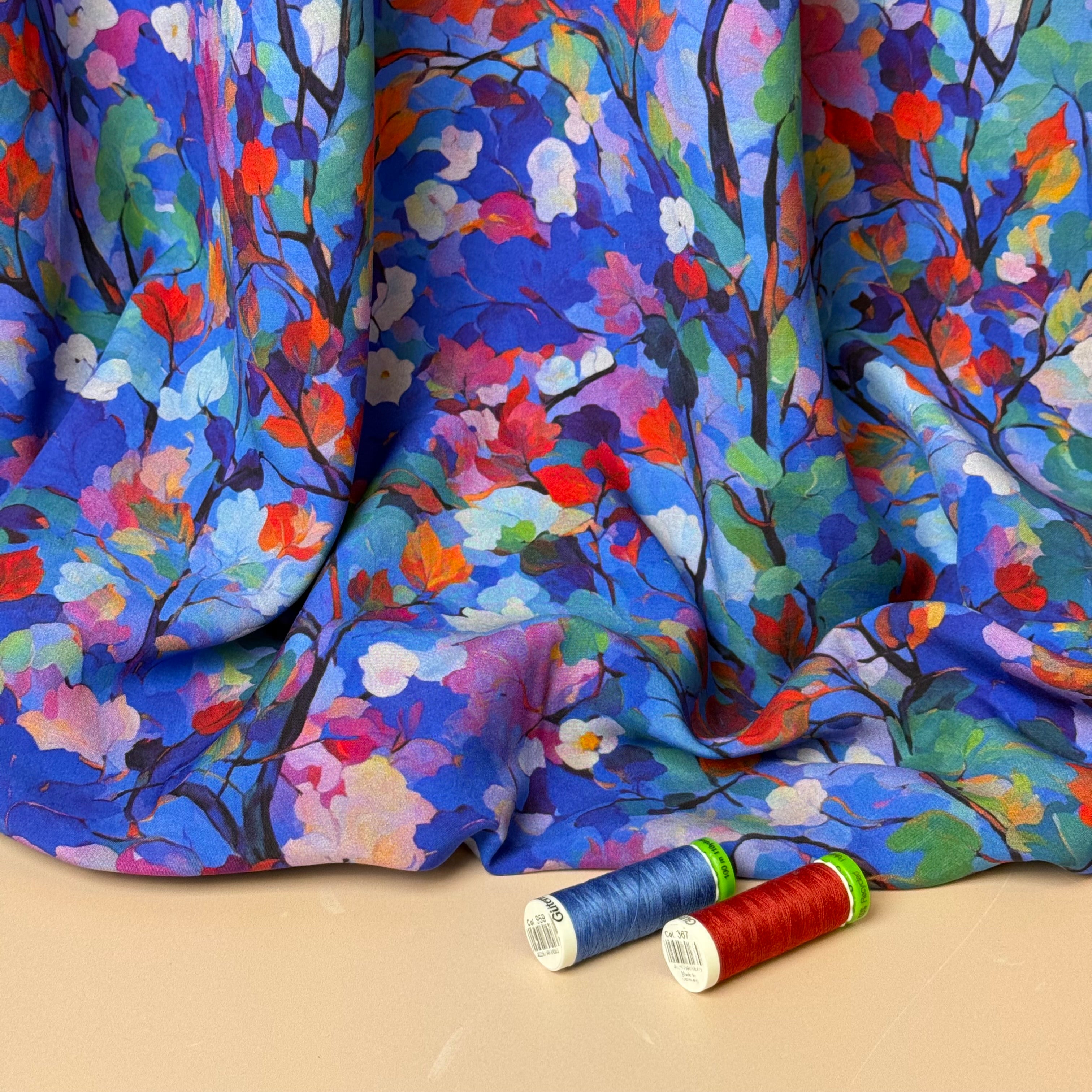 Trees in Watercolour Bloom Viscose Fabric