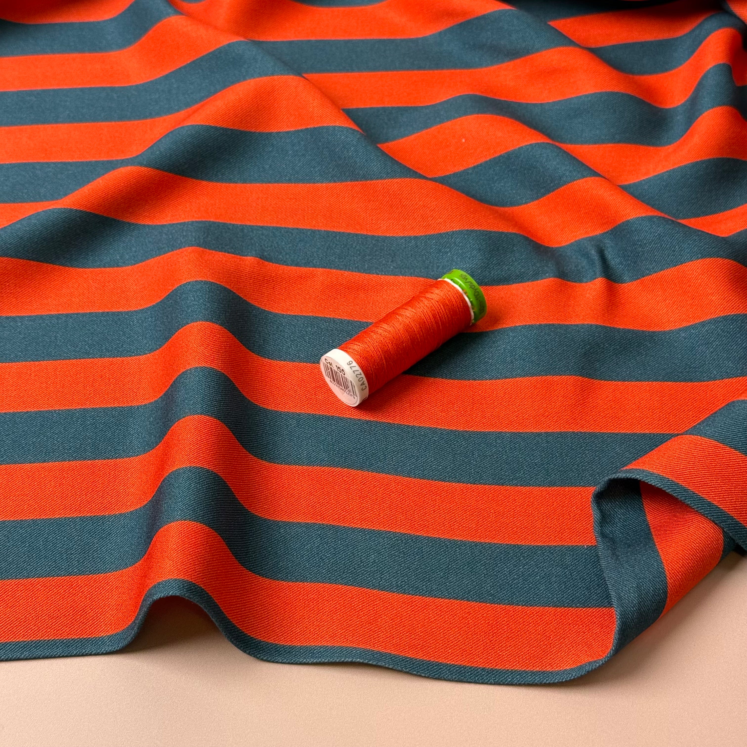 Light & Lush - Stripes in Orange & Teal Viscose Twill Fabric
