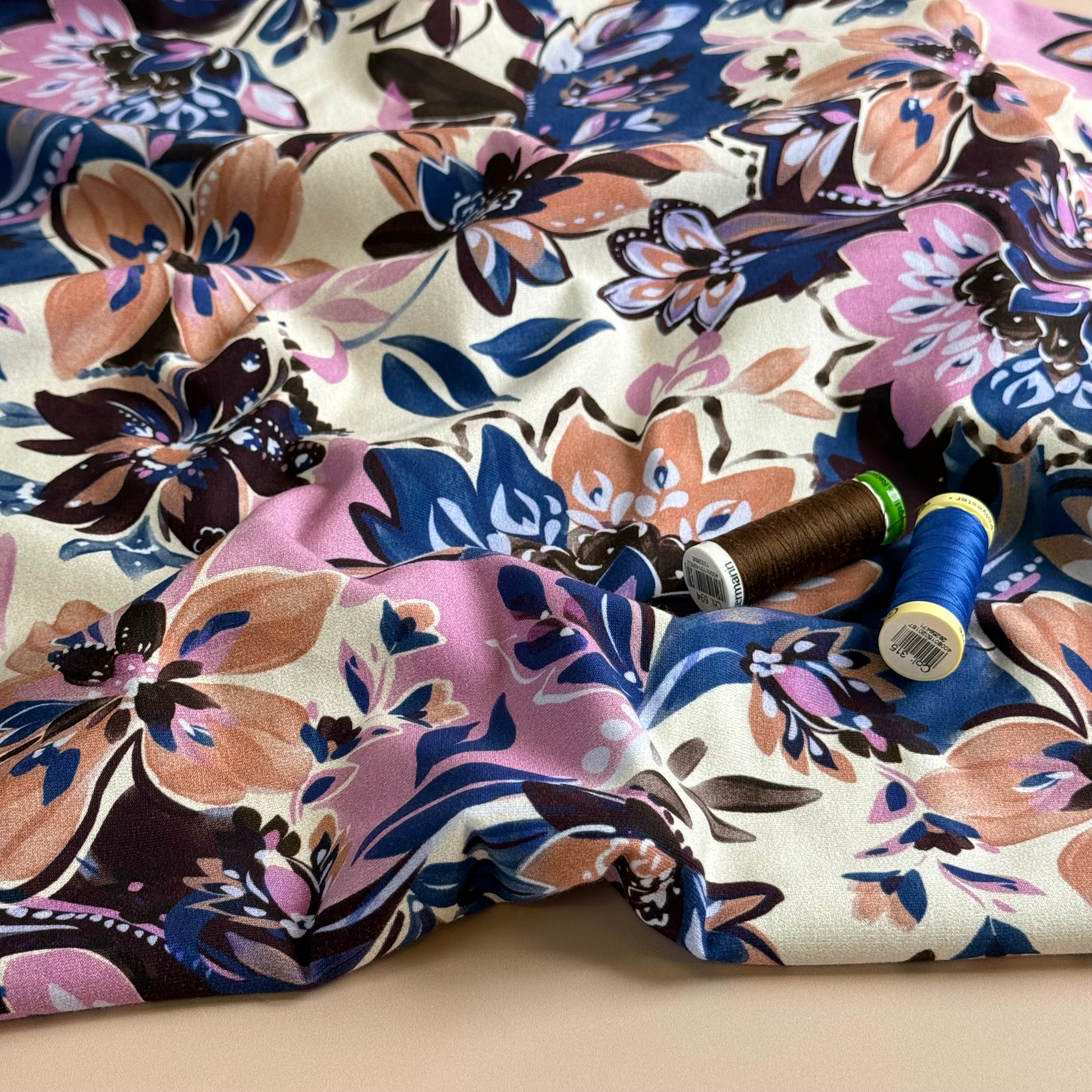 Painted Neutral Flowers Cotton French Terry