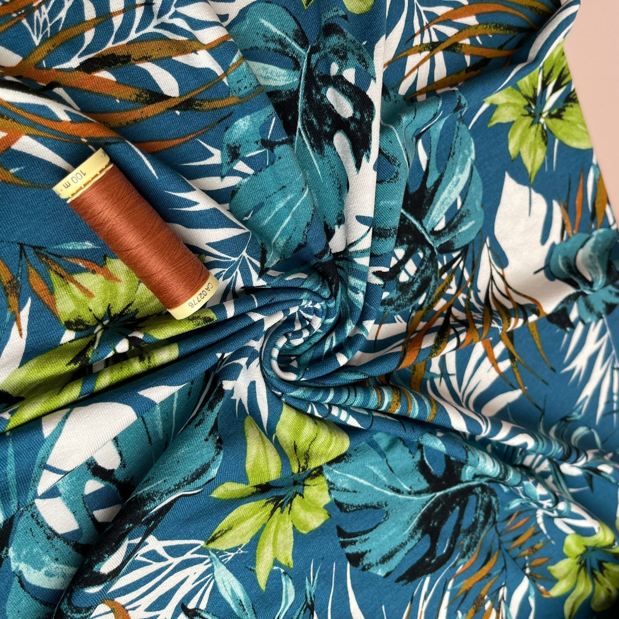REMNANT 0.56 Metres - Tropical Leaves Viscose Jersey Fabric