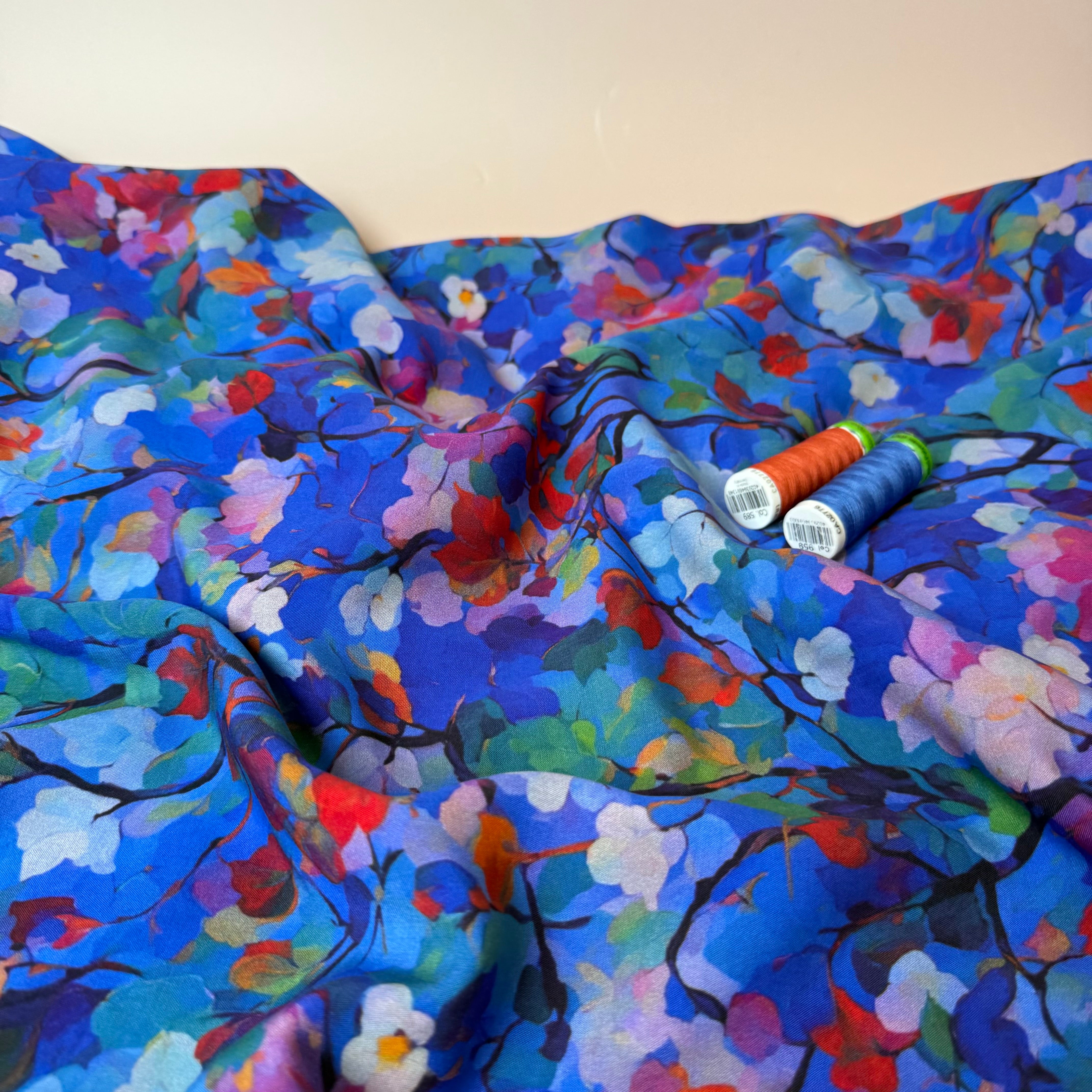Trees in Watercolour Bloom Viscose Fabric