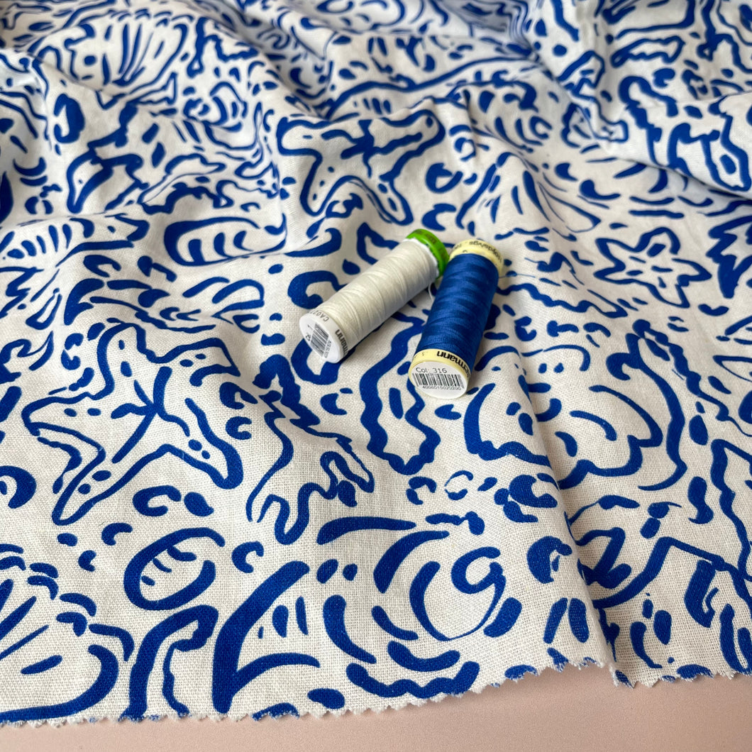 Adventure - Sealife Off-White Linen Viscose Blend Fabric