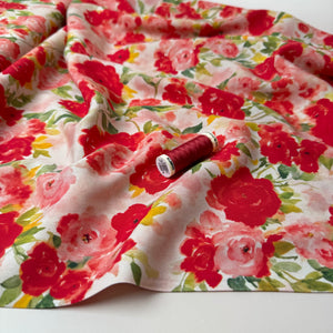 Watercolour English Roses Viscose Fabric