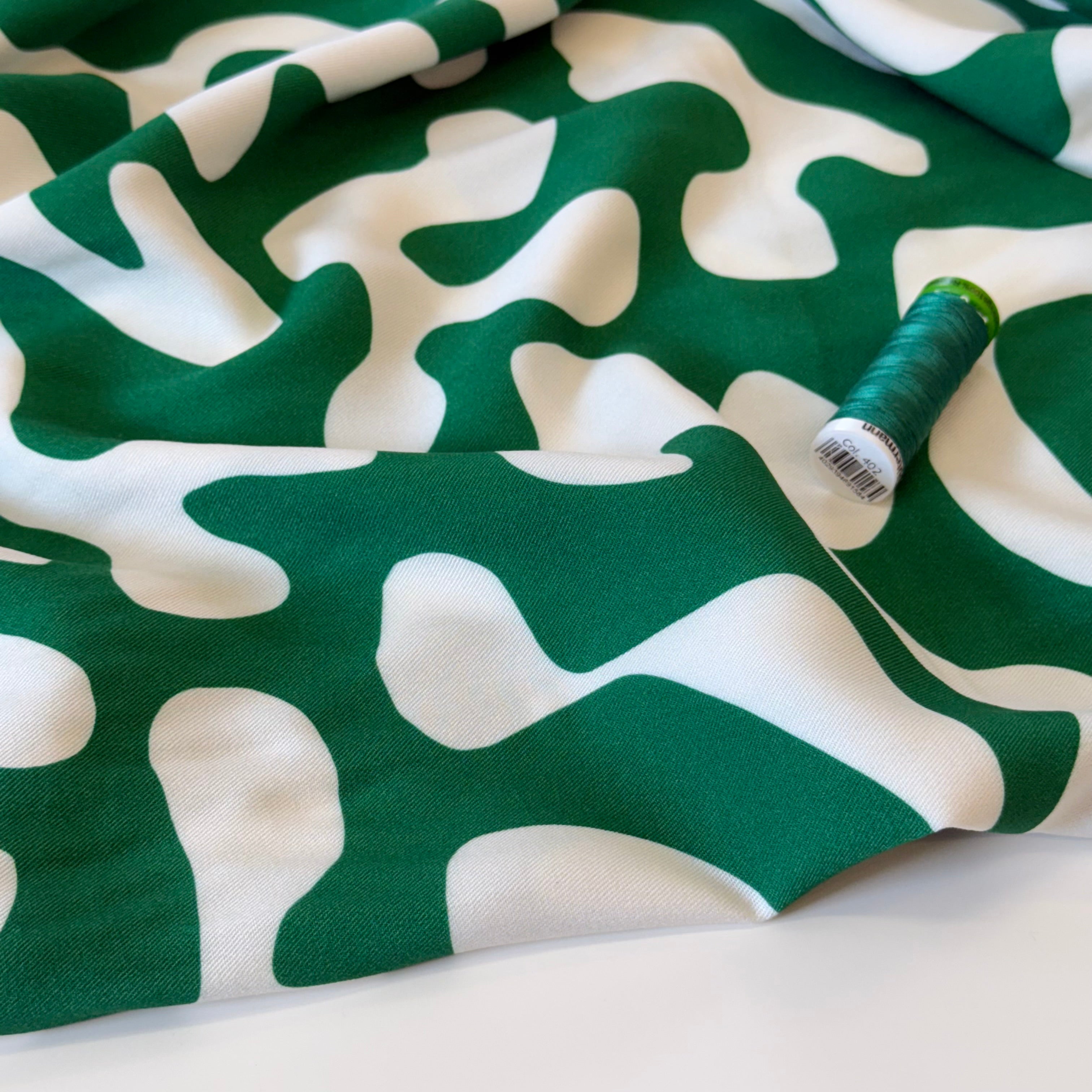 Light & Lush - Shapes on Emerald Viscose Twill Fabric