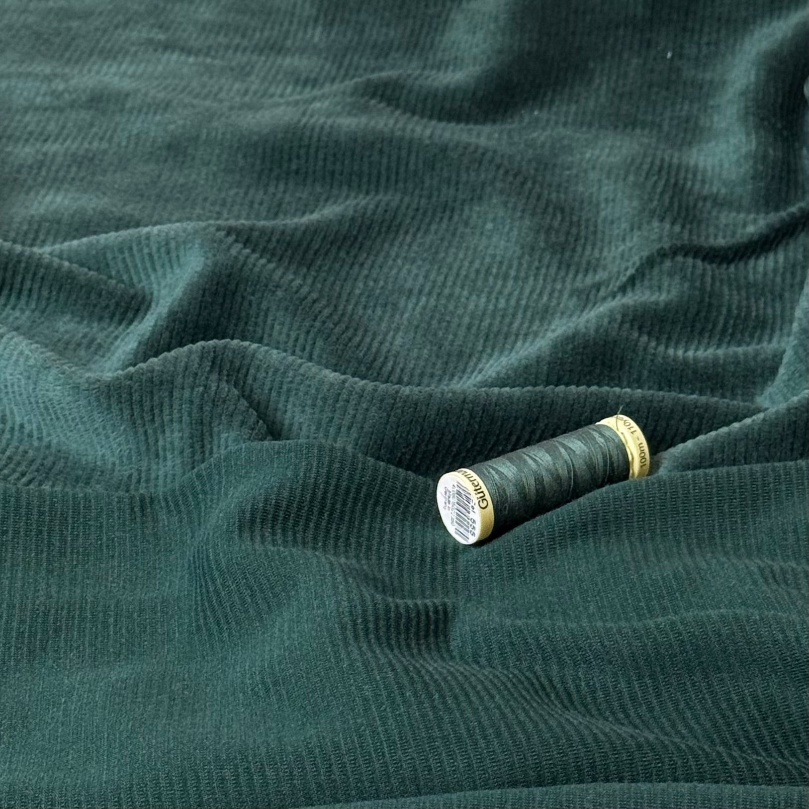 Ribbed Velvet Jersey in Forest Green