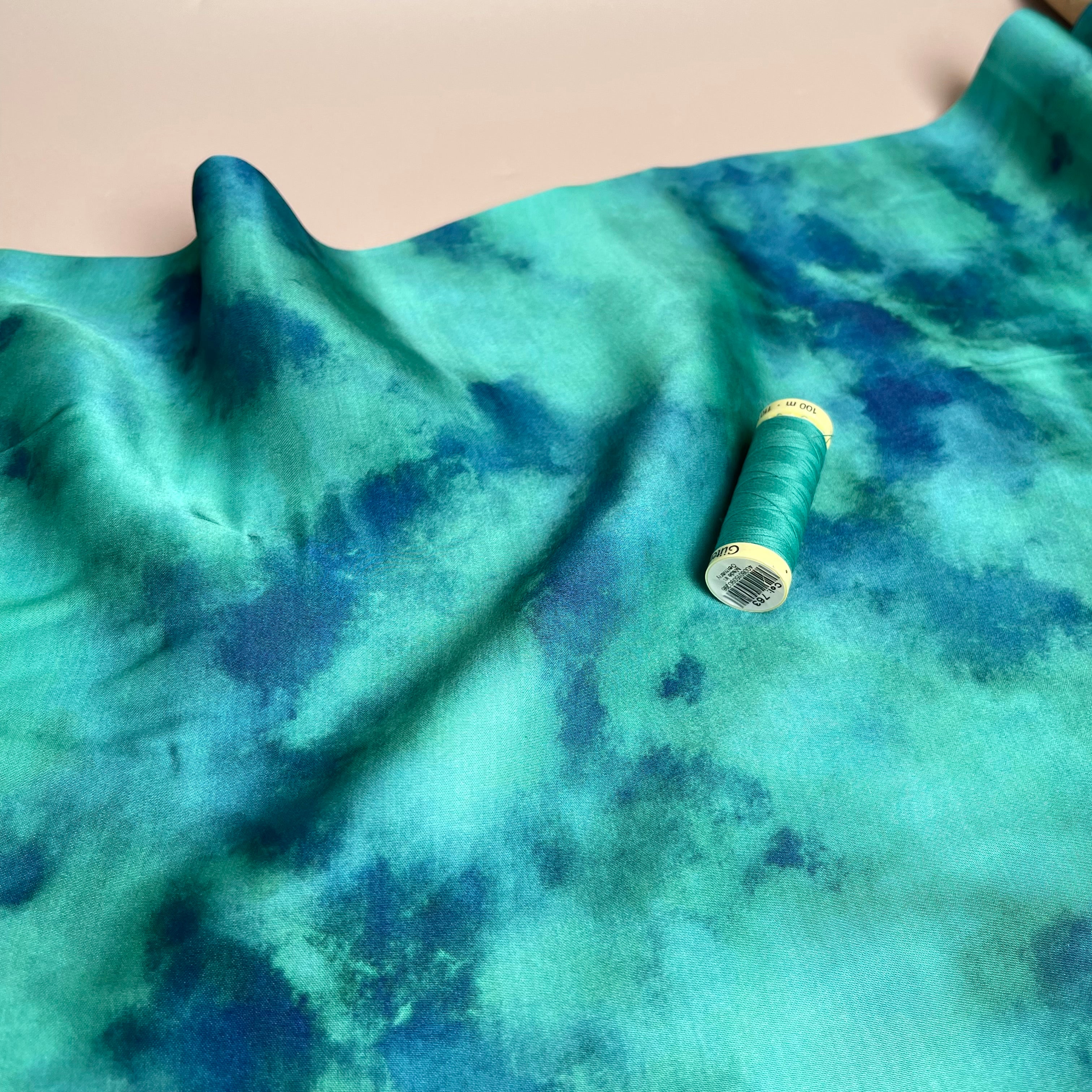 Abstract Ocean Viscose Sateen Fabric