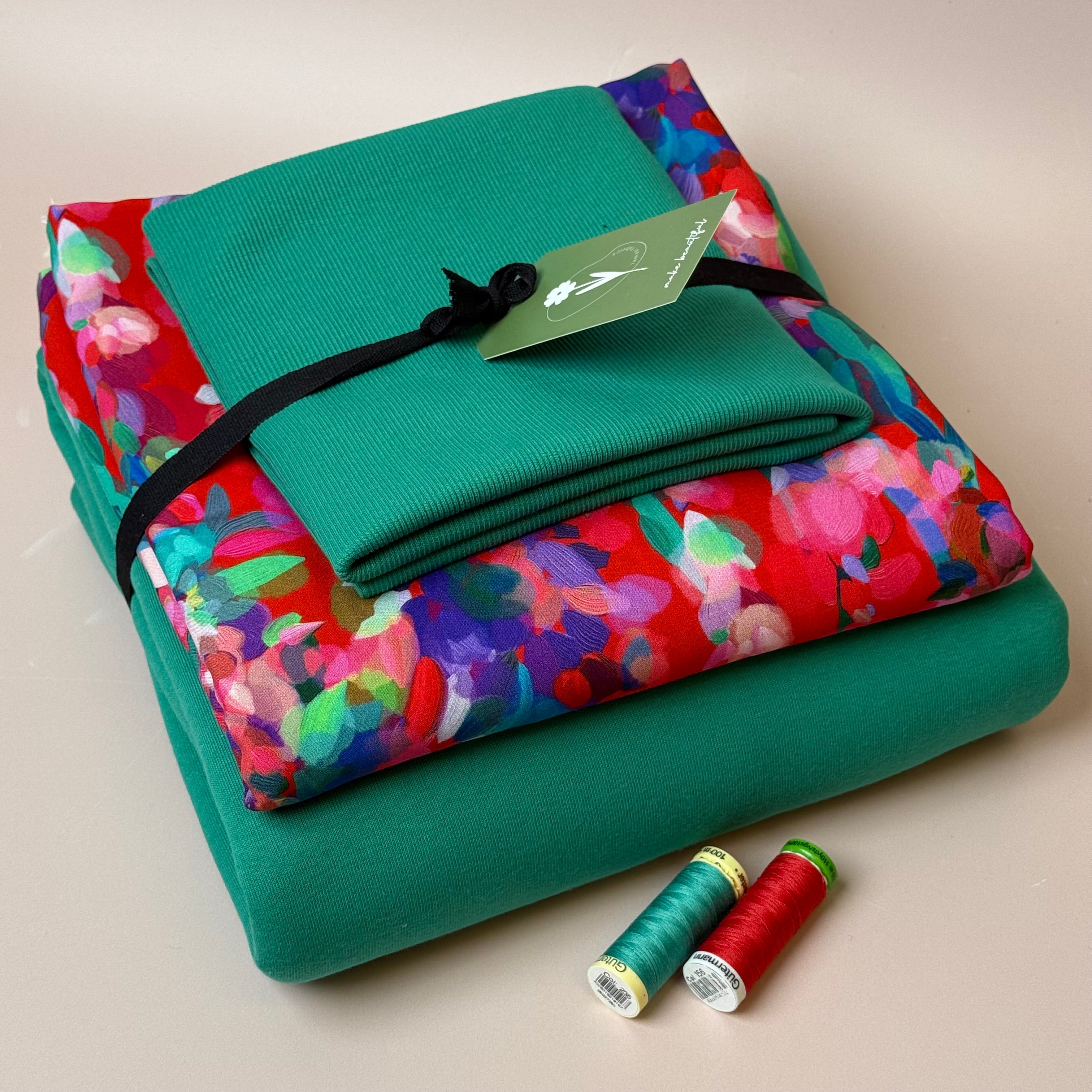 Make an Outfit Colour Bundle - Lupine Petals & Sweatshirting in Jolly Green with Ribbing