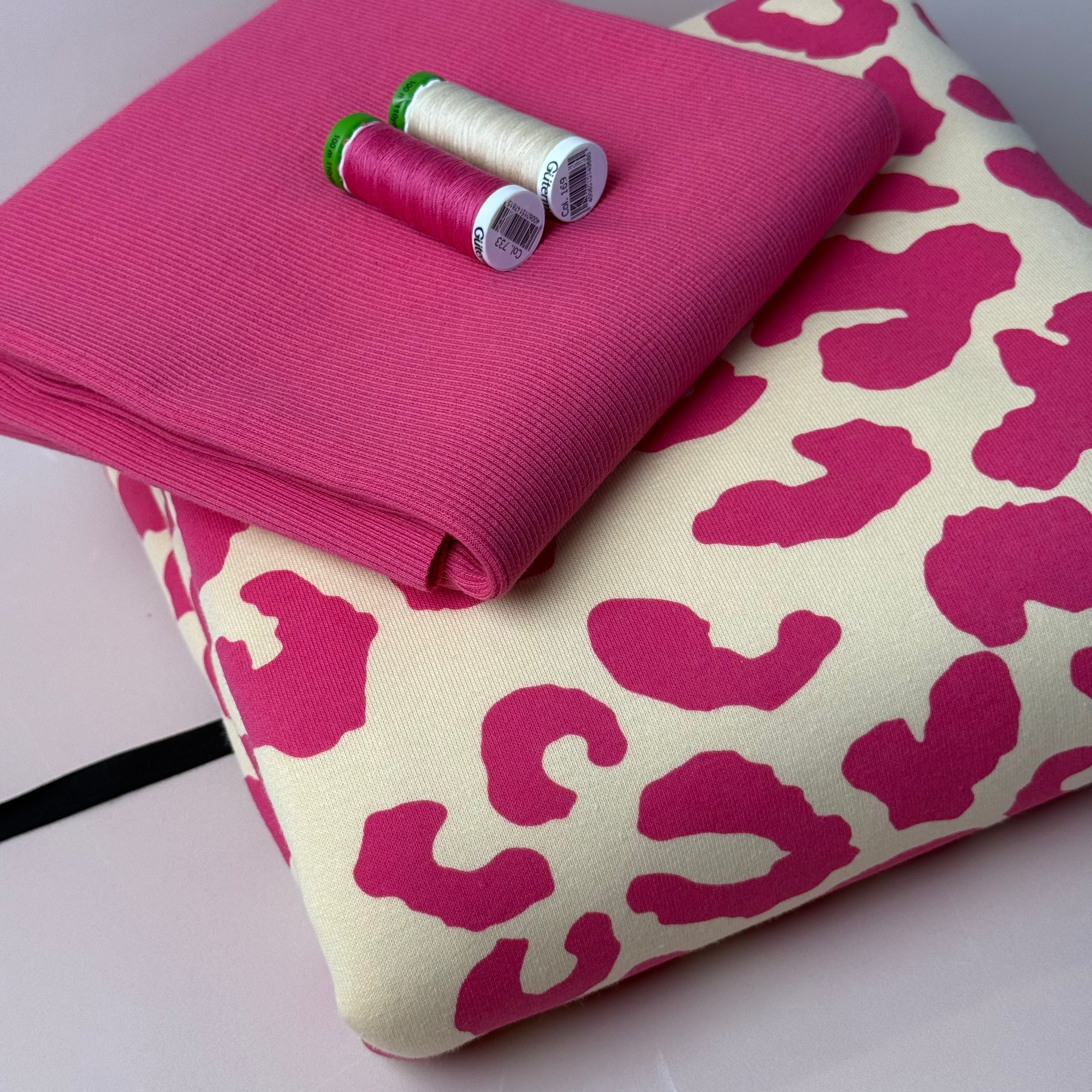 Colour Bundles - Carmine Rose Leopard Sweatshirting and Ribbing