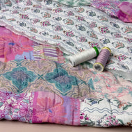 Hairloom Flowers in Pink Quilted Cotton Gauze