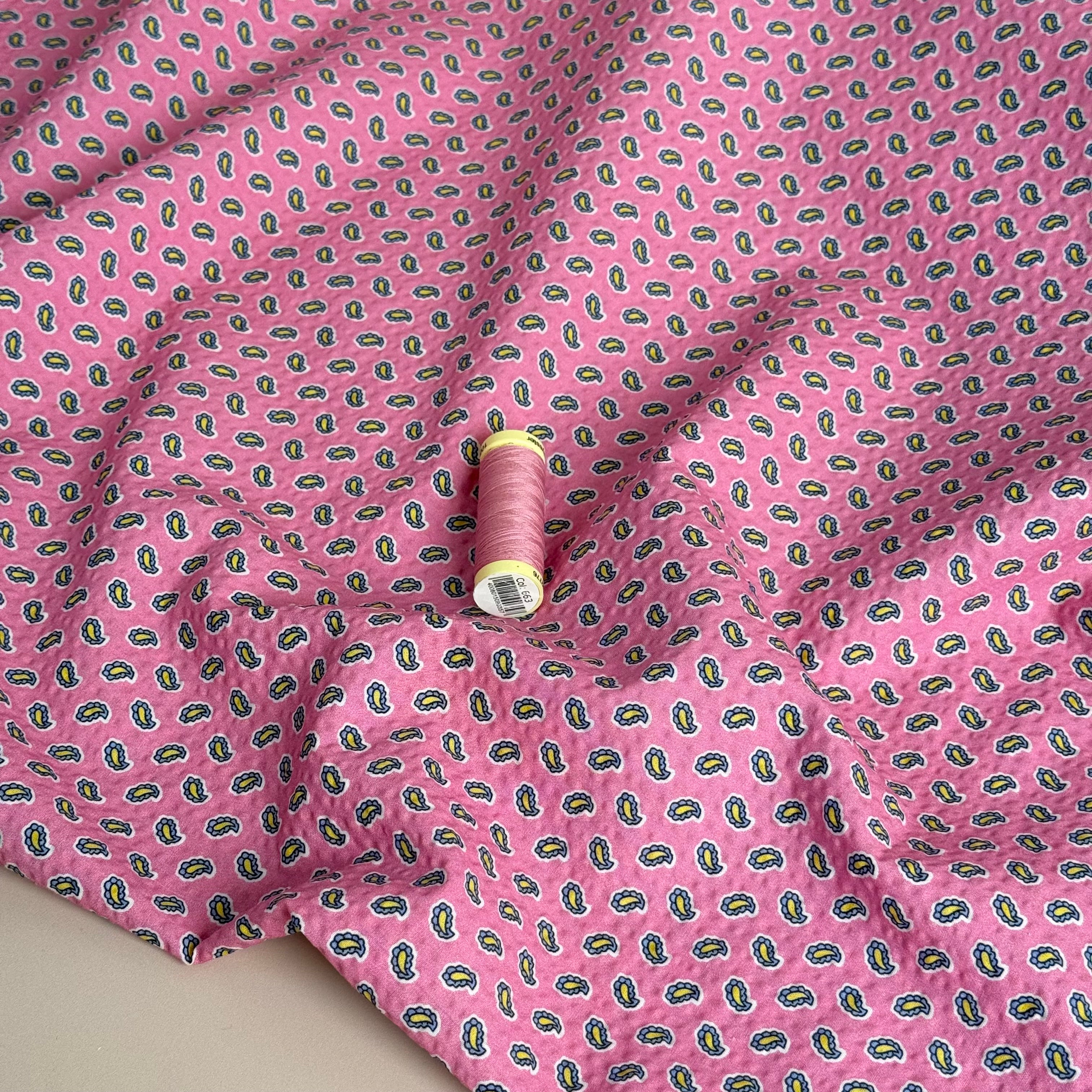 Ex-Designer Deadstock Paisley on Pink Cotton Seersucker