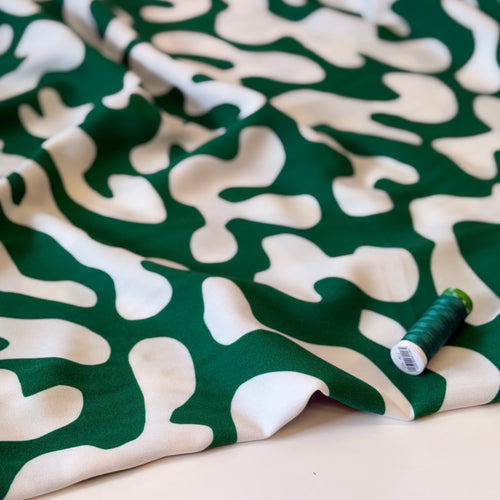 Light & Lush - Shapes on Emerald Viscose Twill Fabric