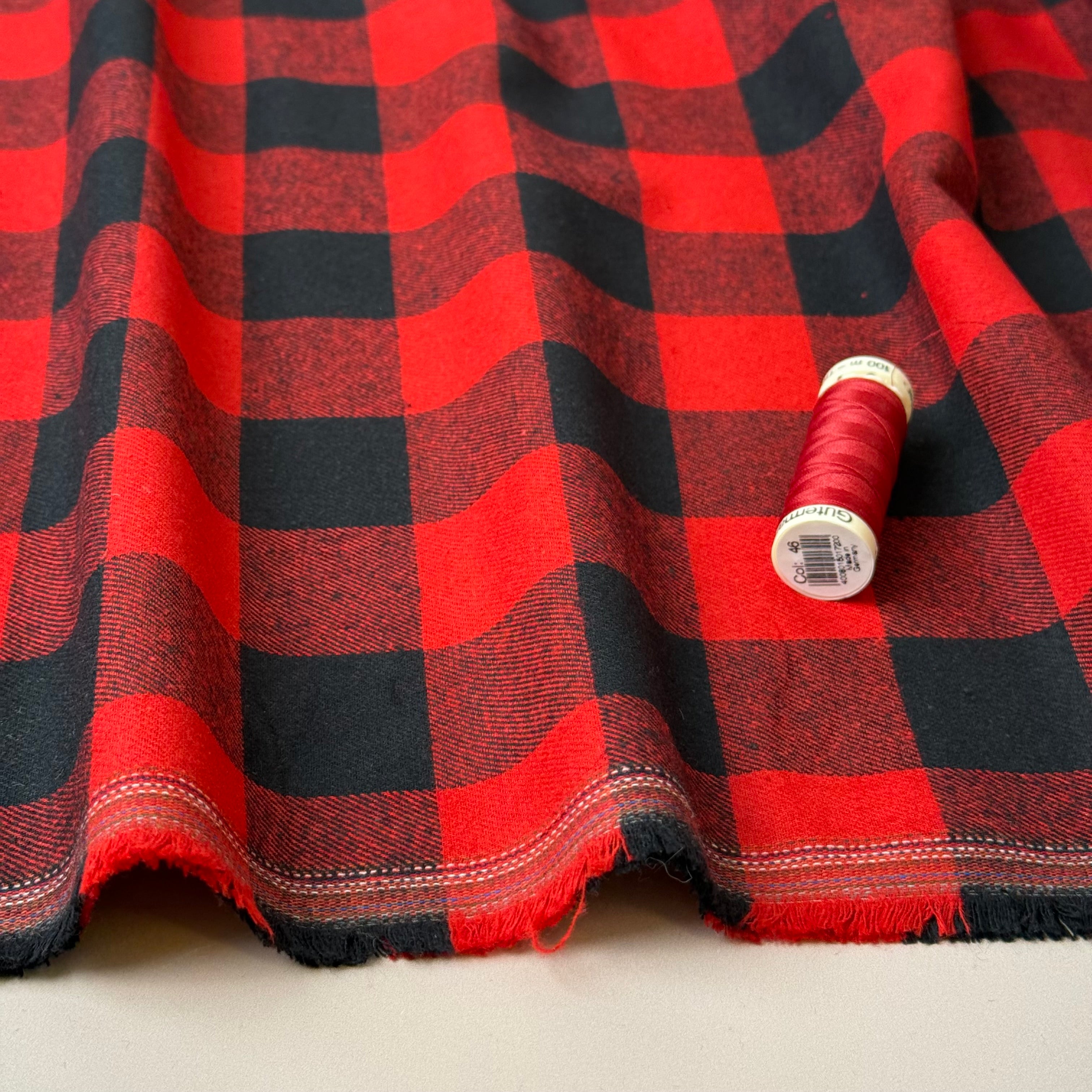 Gingham Black & Red Brushed Cotton Flannel
