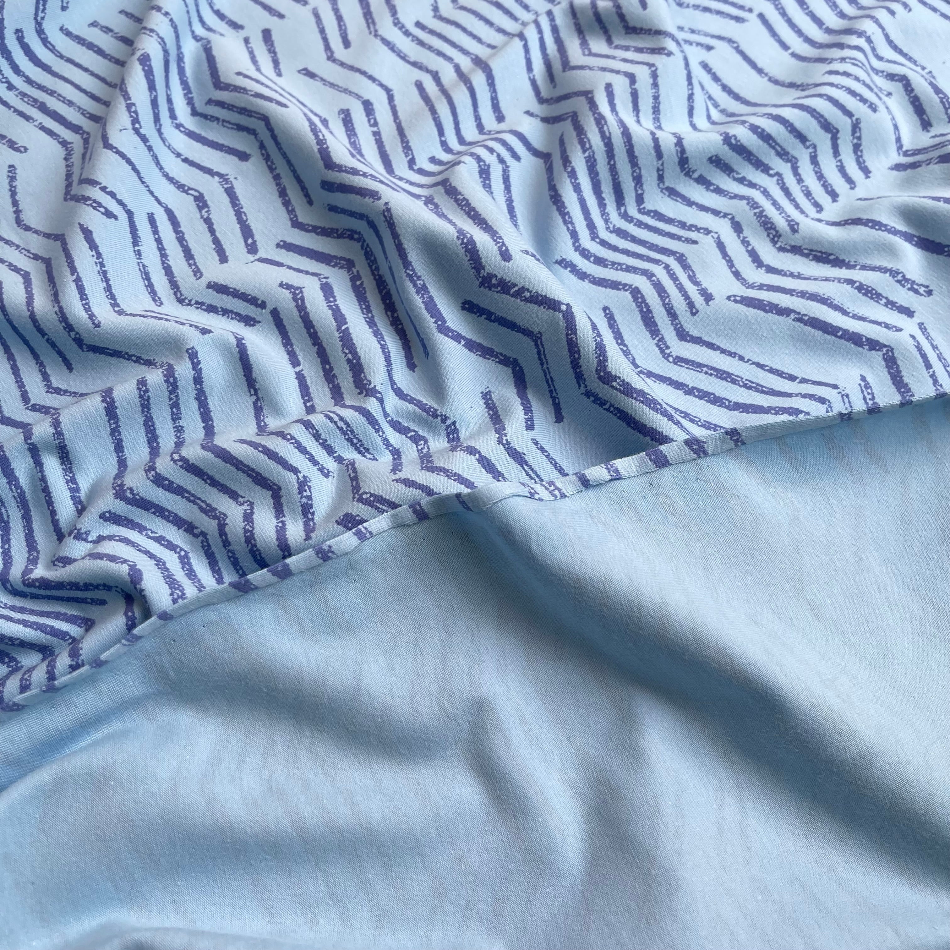 Danish Design - Loose Zigzags Blue Cotton Jersey Fabric