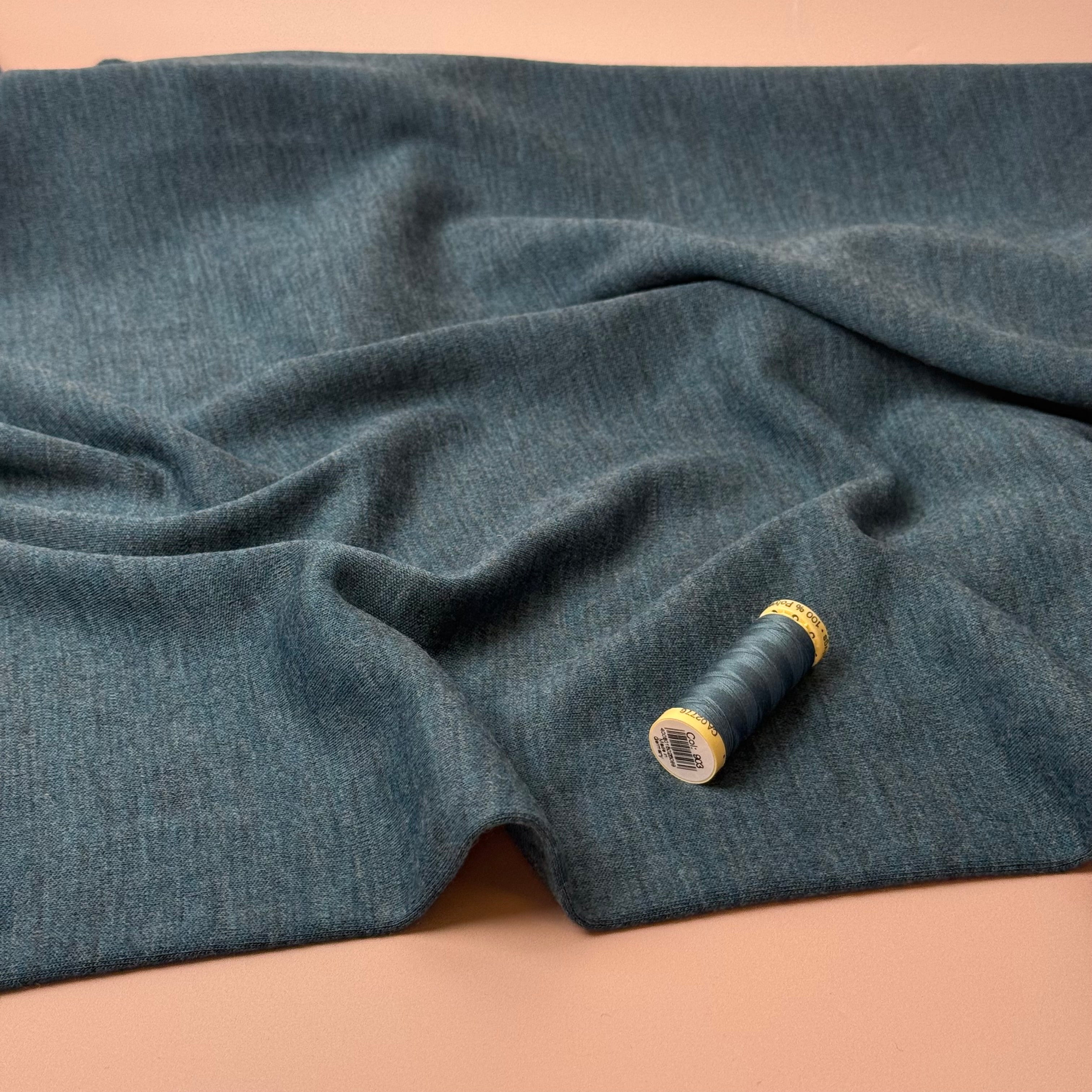 Pure Merino Wool Sweater Knit in Petrol Melange