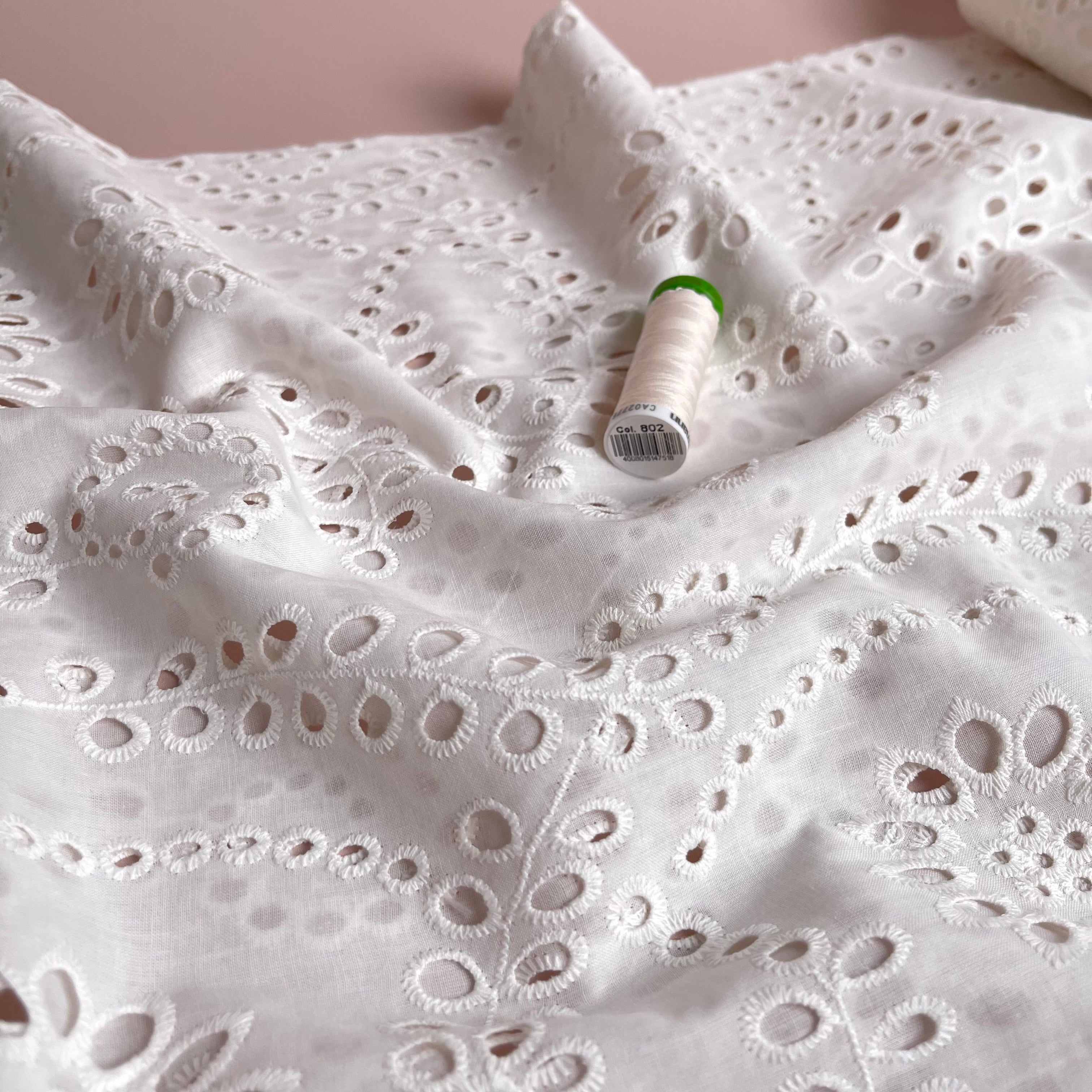 Sweet Vines Ecru Cotton Broderie Anglaise Fabric