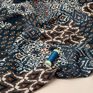 REMNANT 2.17 Metres - Vintage Patchwork Petrol Viscose Poplin Fabric